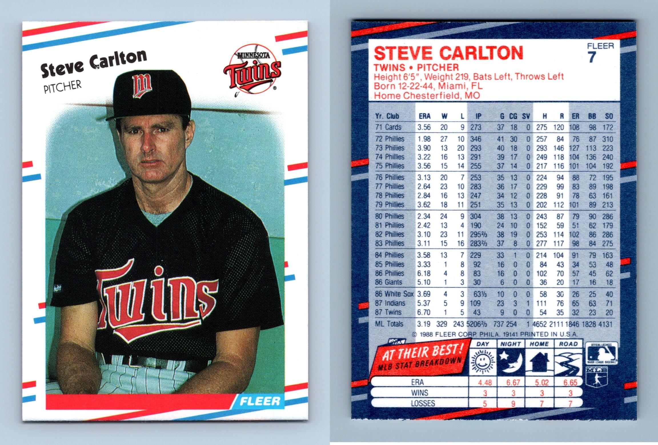 Steve Carlton - Twins #7 Fleer 1988 Baseball Trading Card