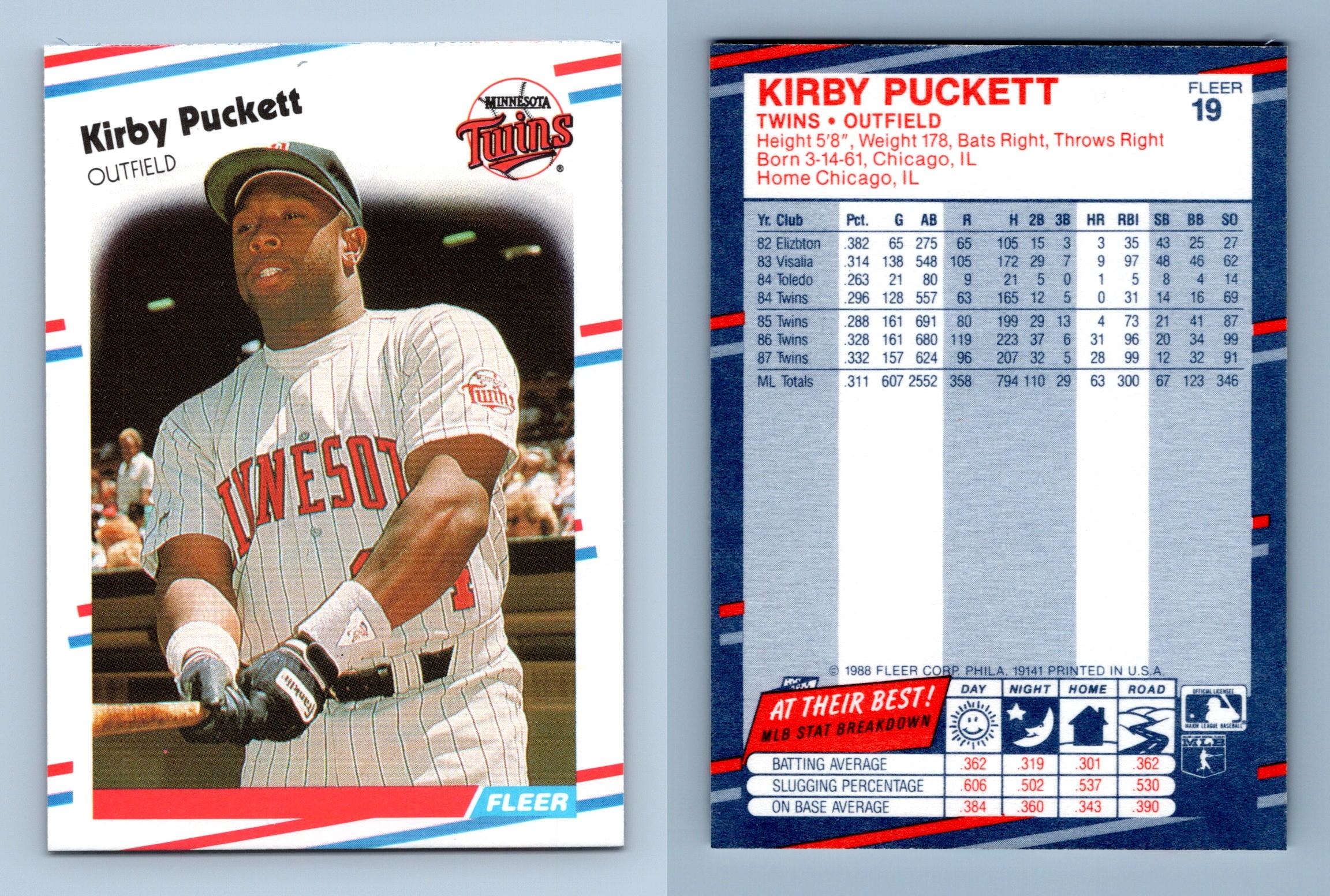 Kirby Puckett - Twins #19 Fleer 1988 Baseball Trading Card