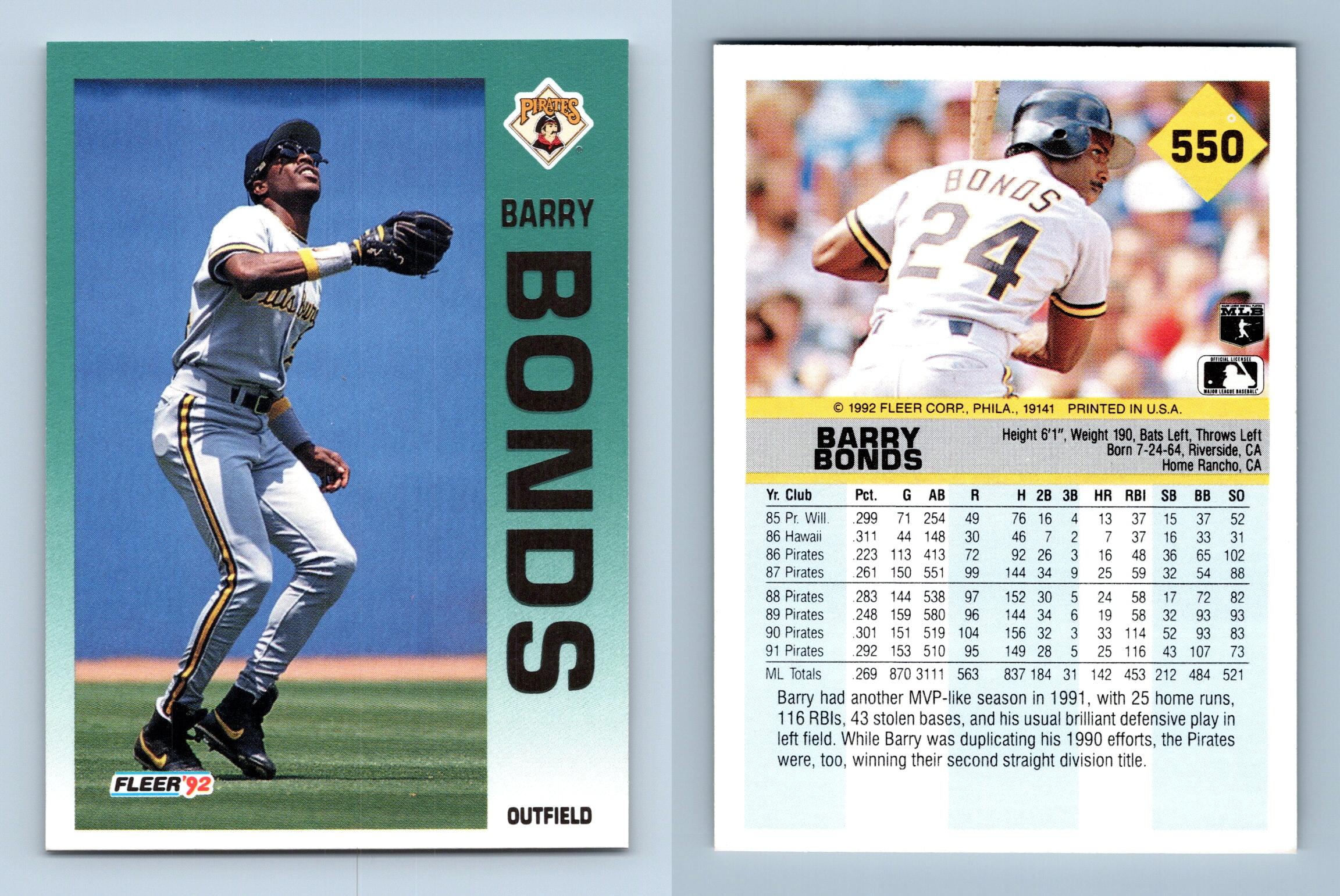 Barry Bonds - Pirates #550 Fleer 1992 Baseball Trading Card