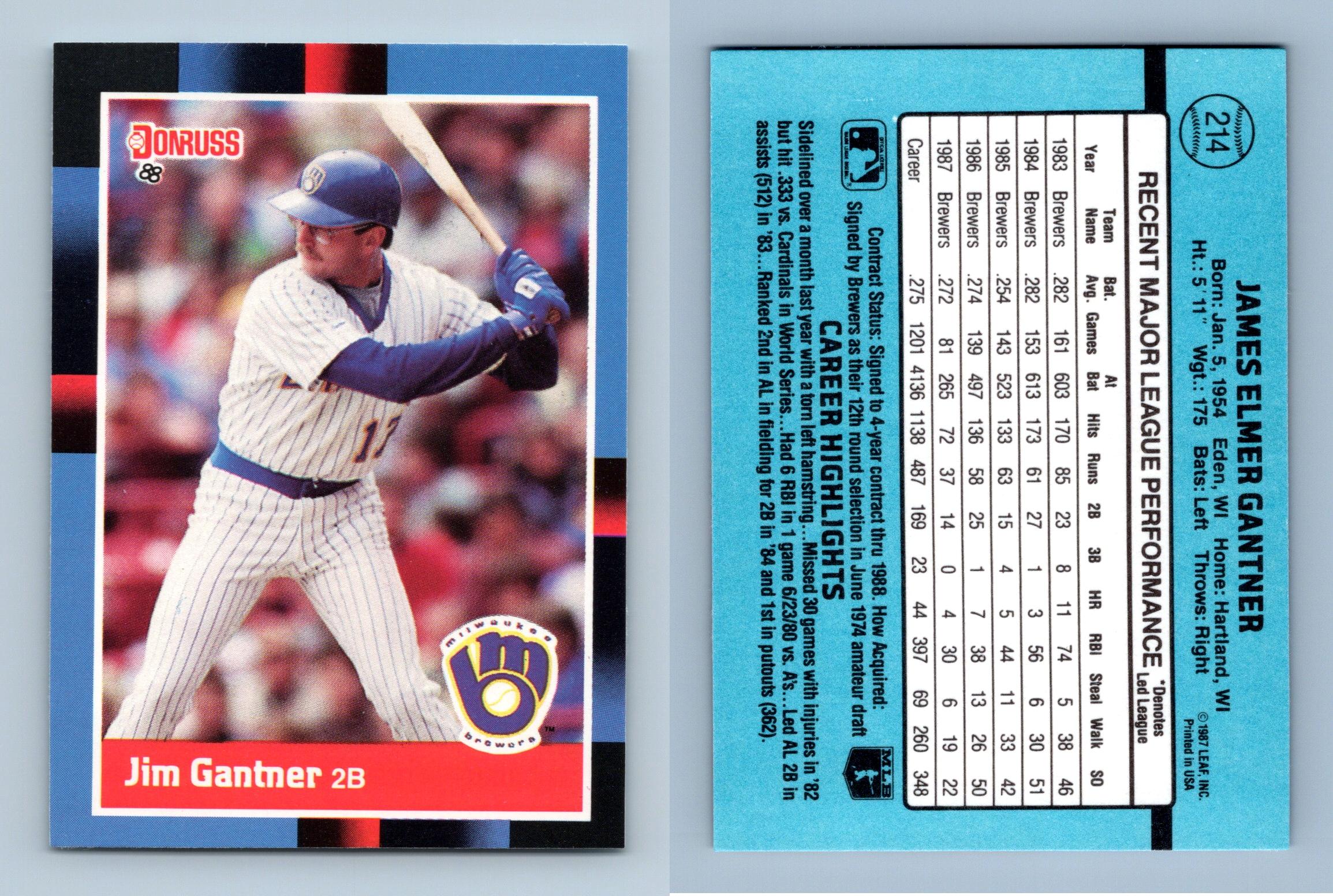 Jim Gantner - Brewers #214 Donruss 1988 Baseball Trading Card