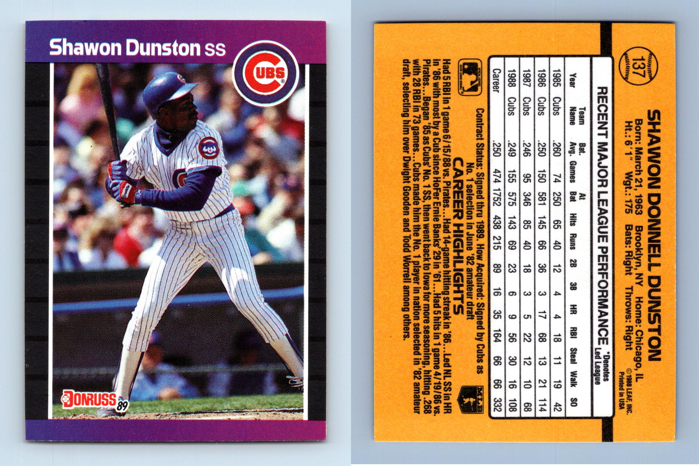 shawon dunston baseball card value