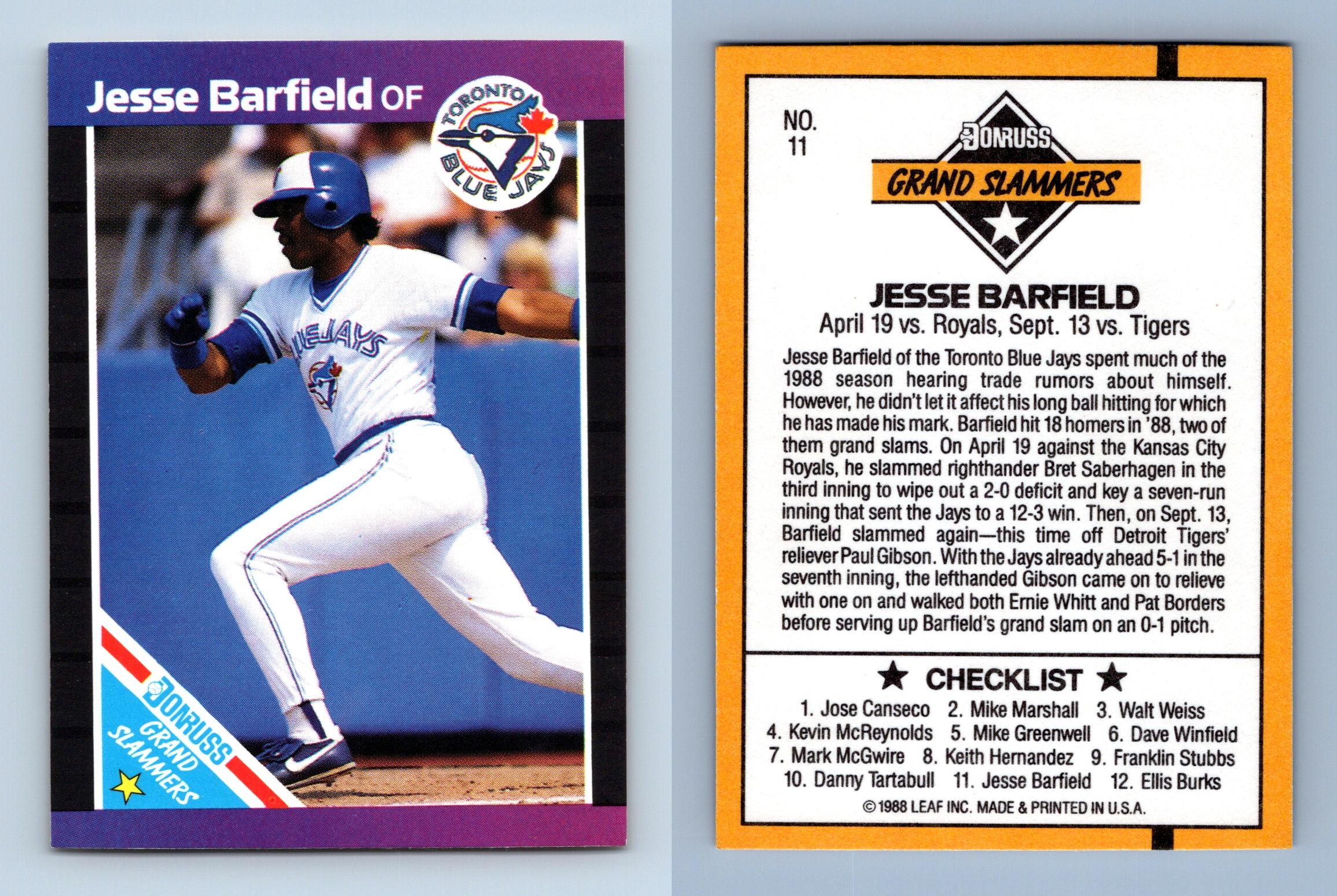 Jesse Barfield - Blue Jays #11 Donruss 1989 Grand Slammers Baseball Trading  Card