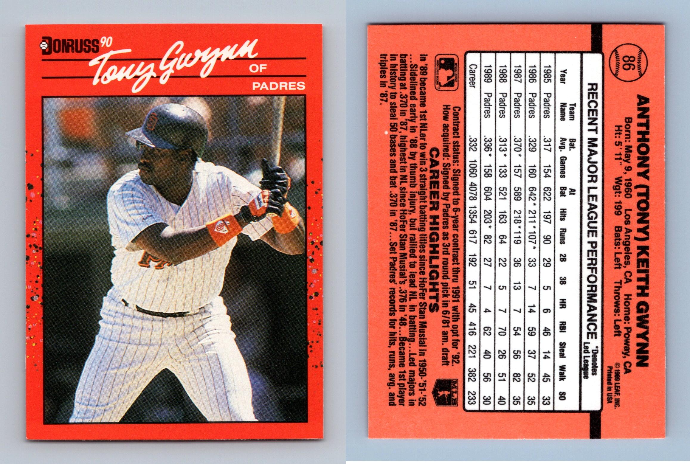 Donruss Tony Gwynn Baseball Card 1990 Padres Card 86 Anthony