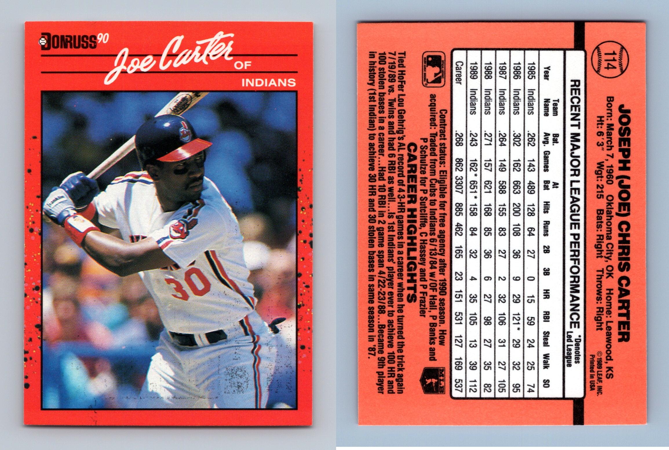 Joe Carter - Indians #114 Donruss 1990 Baseball Trading Card