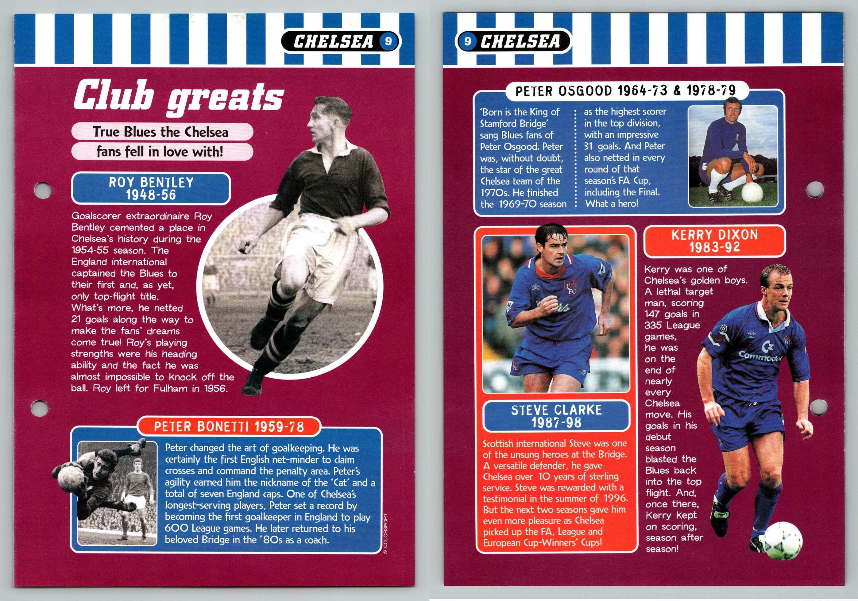 Club Greats - Chelsea #9 Football Magic 1998-9 Fact File Page