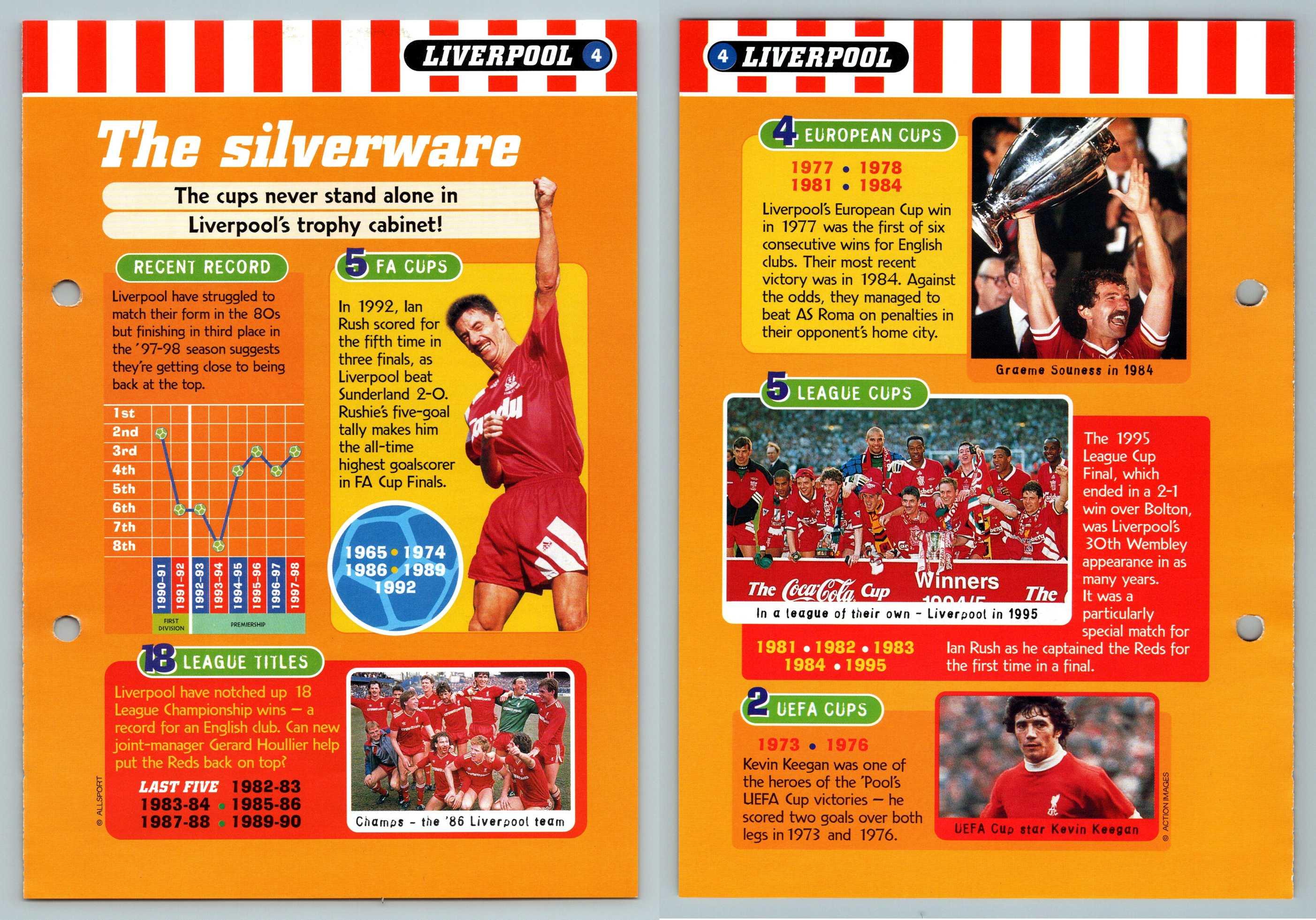 The Silverware Liverpool 4 Football Magic 19989 Fact File Page
