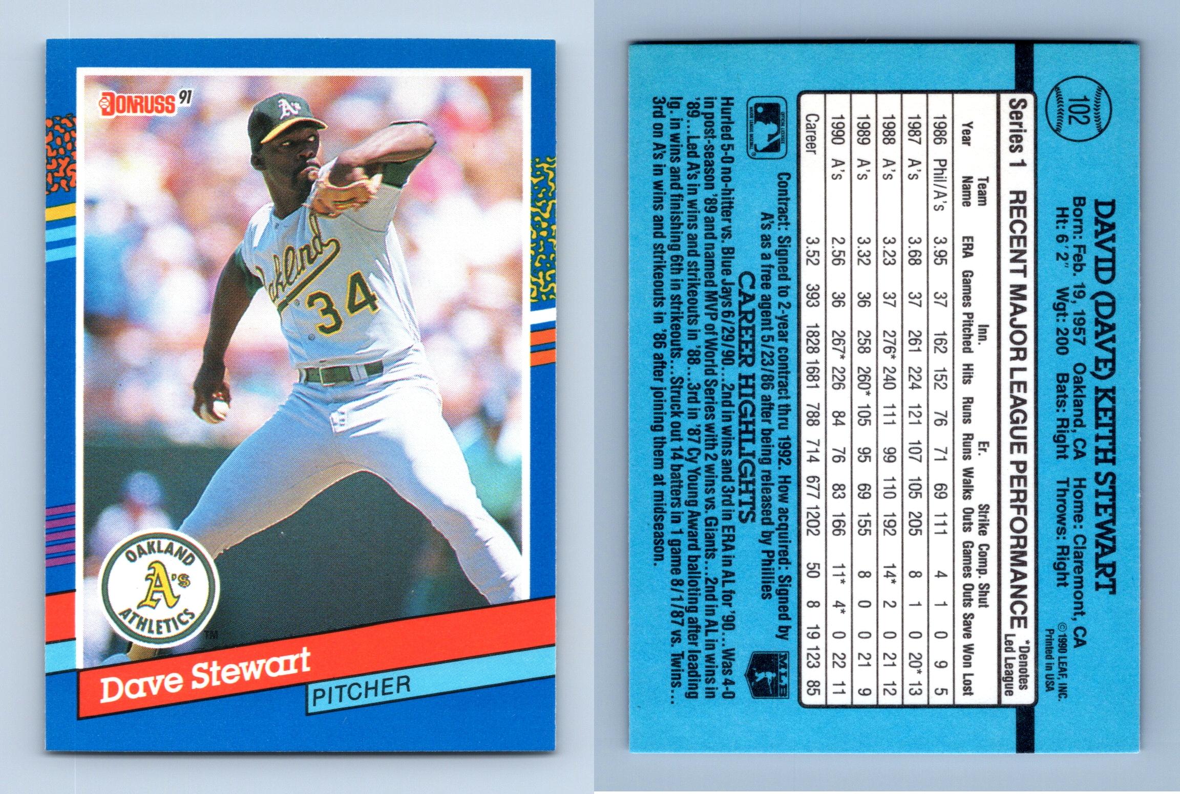Dave Stewart - Athletics #102 Donruss 1991 Baseball Trading Card
