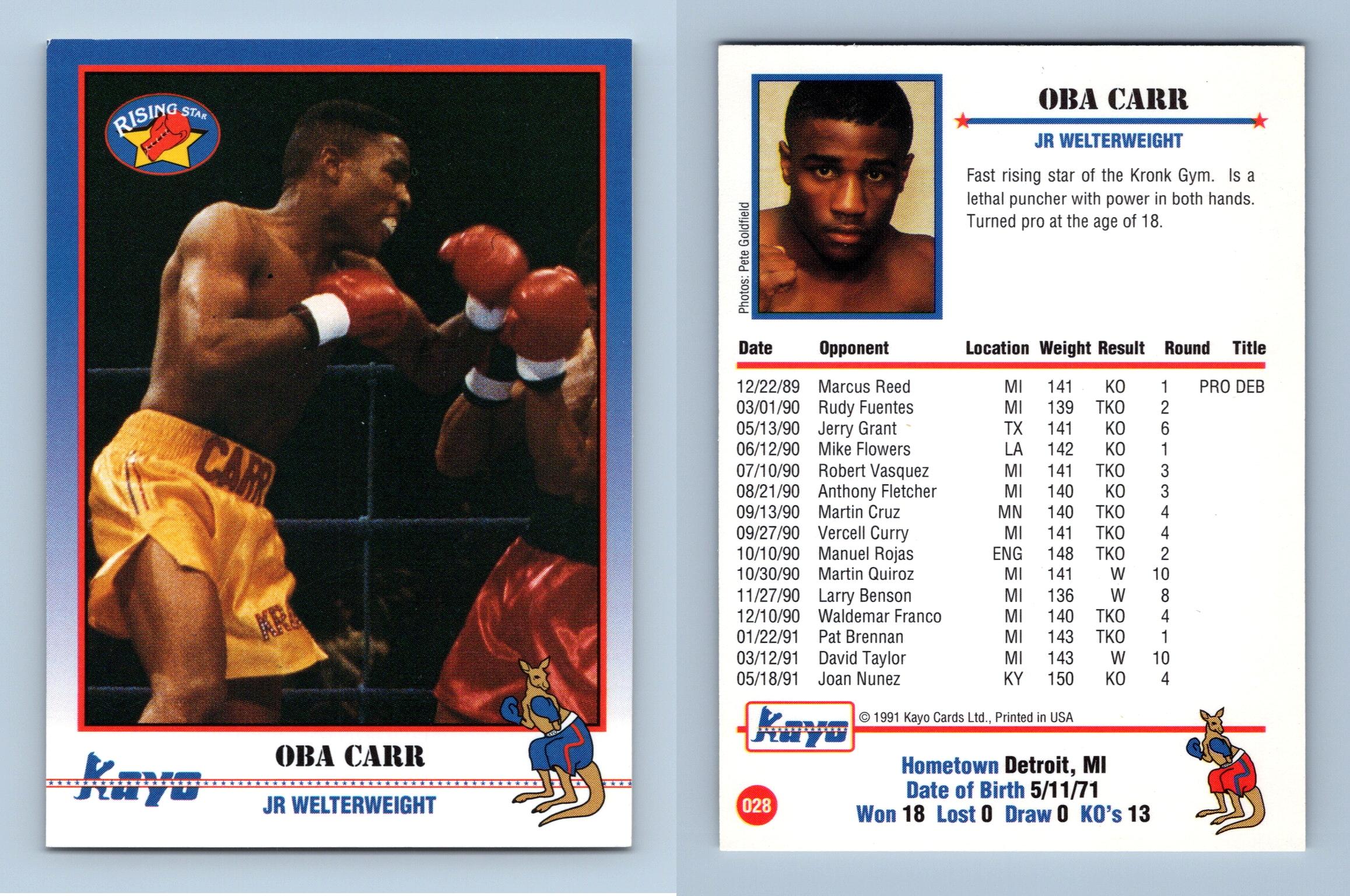 Oba Carr #28 Kayo Boxing 1991 Trading Card