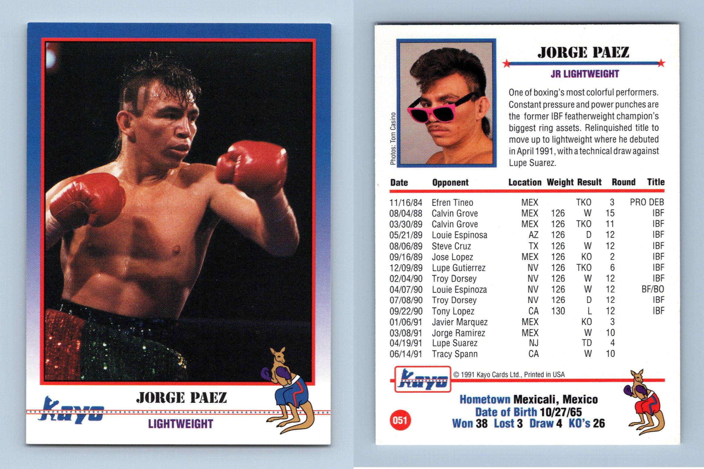 Jorge Paez #51 Kayo Boxing 1991 Trading Card