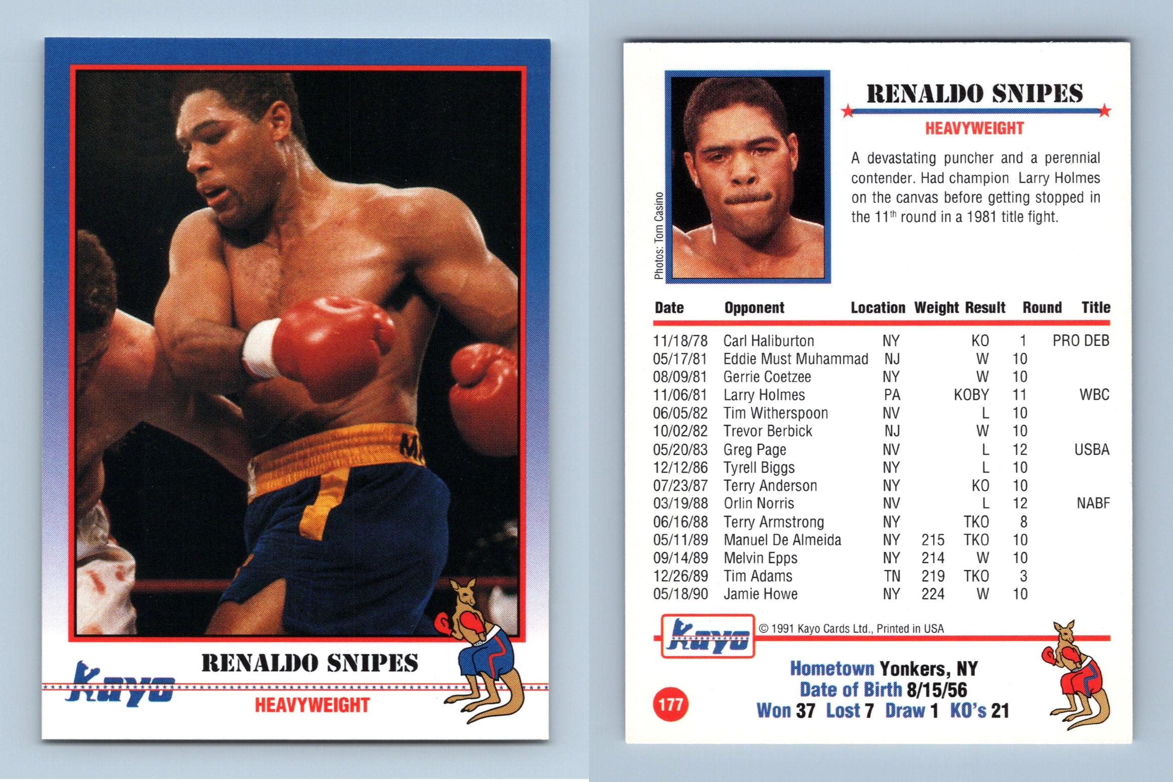 Renaldo Snipes #177 Kayo Boxing 1991 Trading Card