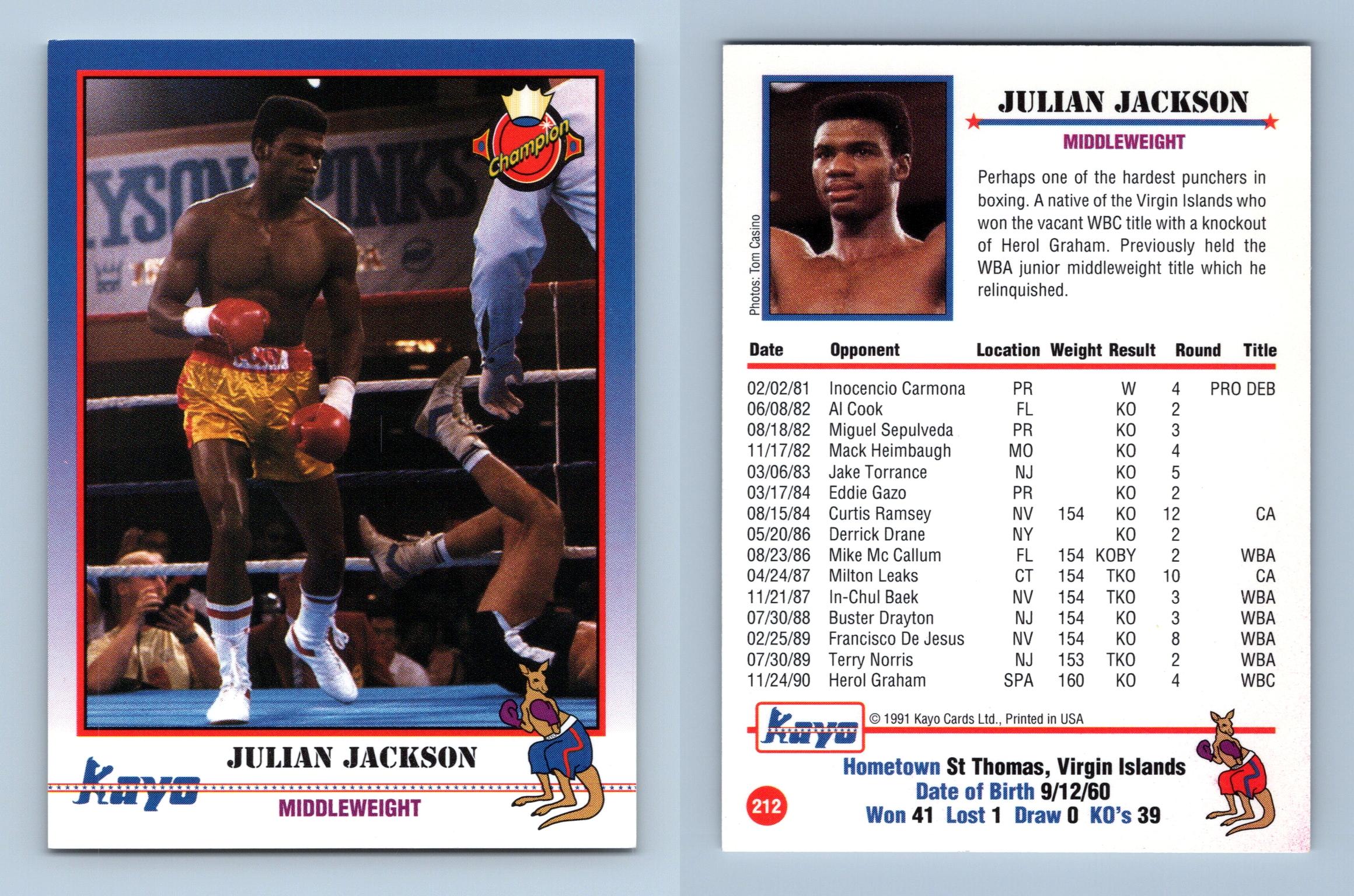 Julian Jackson #212 Kayo Boxing 1991 Trading Card