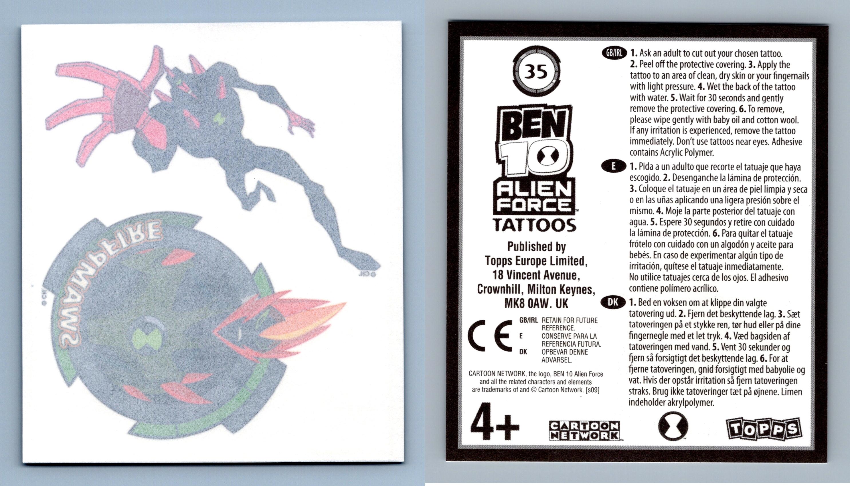 Ben 10 Alien Force #35 Topps Trading Card / Tattoos