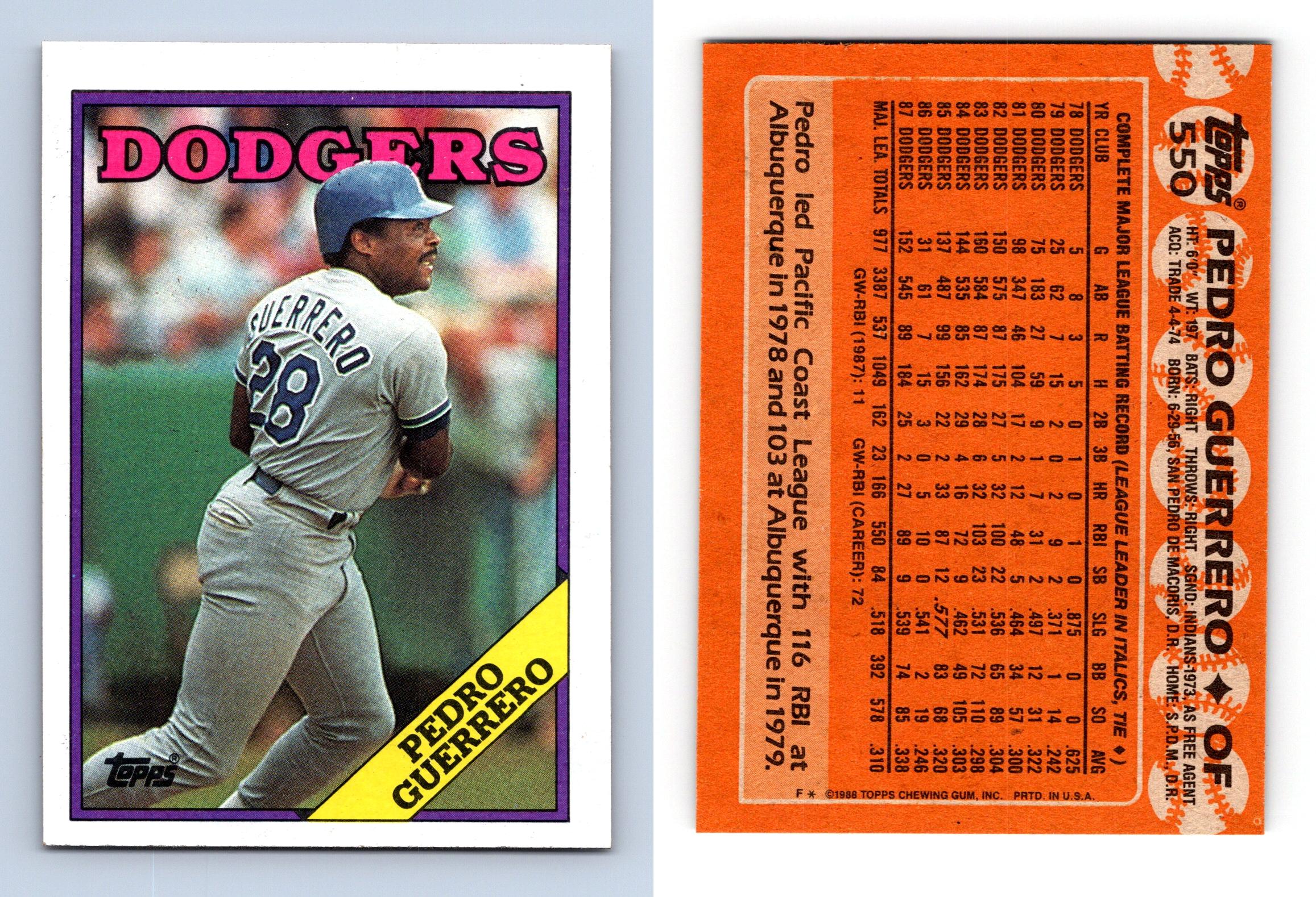 Pedro Guerrero - Dodgers #550 Topps 1988 Baseball Trading Card