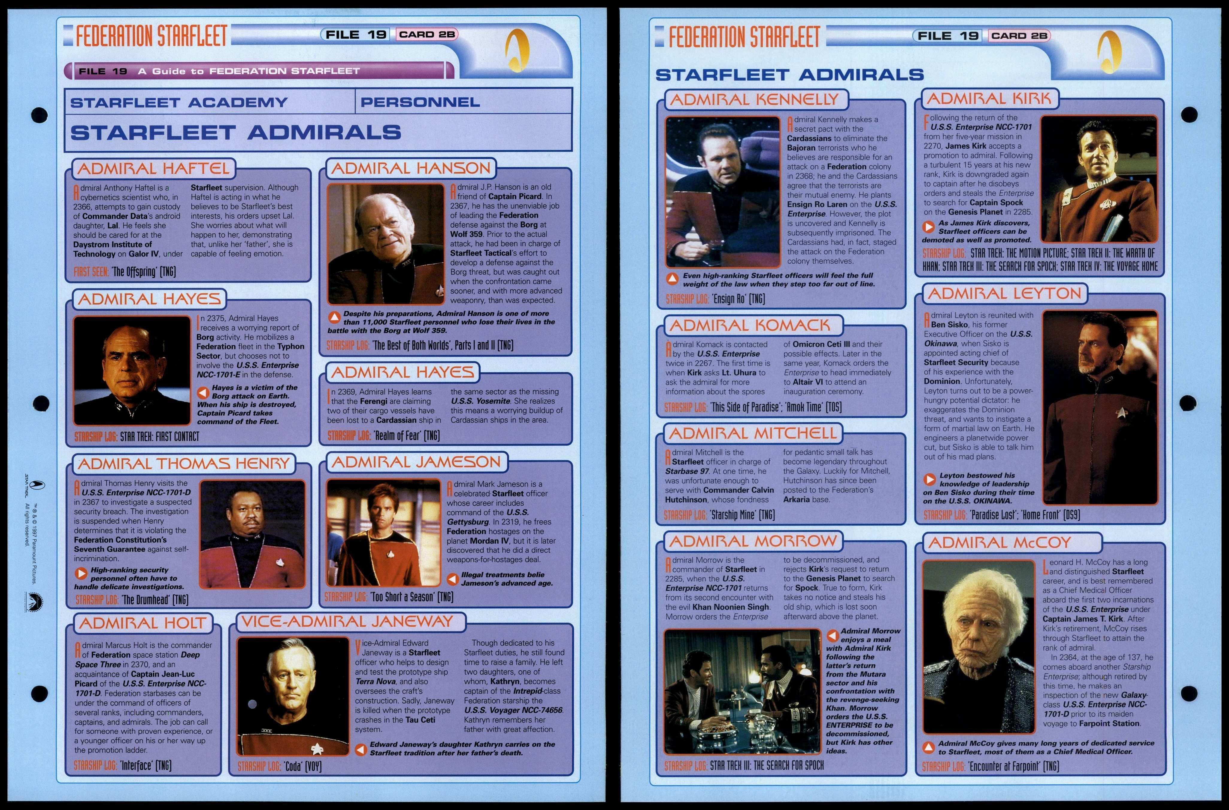 Starfleet Admirals #2B Guide Federation Starfleet - Star Trek Fact File ...