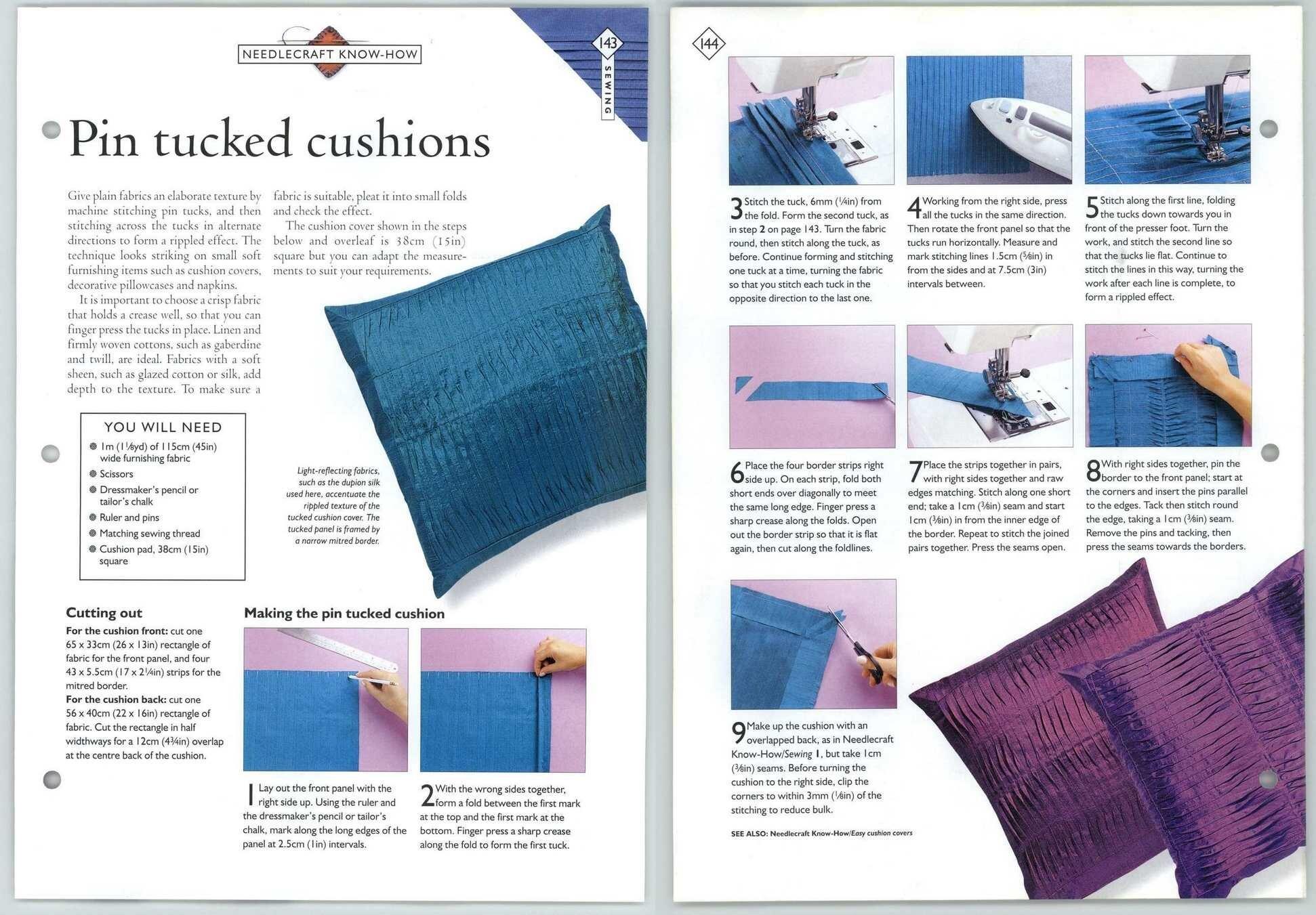 Pin Tucked Cushions #143-144 Know-How Sewing - Needlecraft Magic Pattern