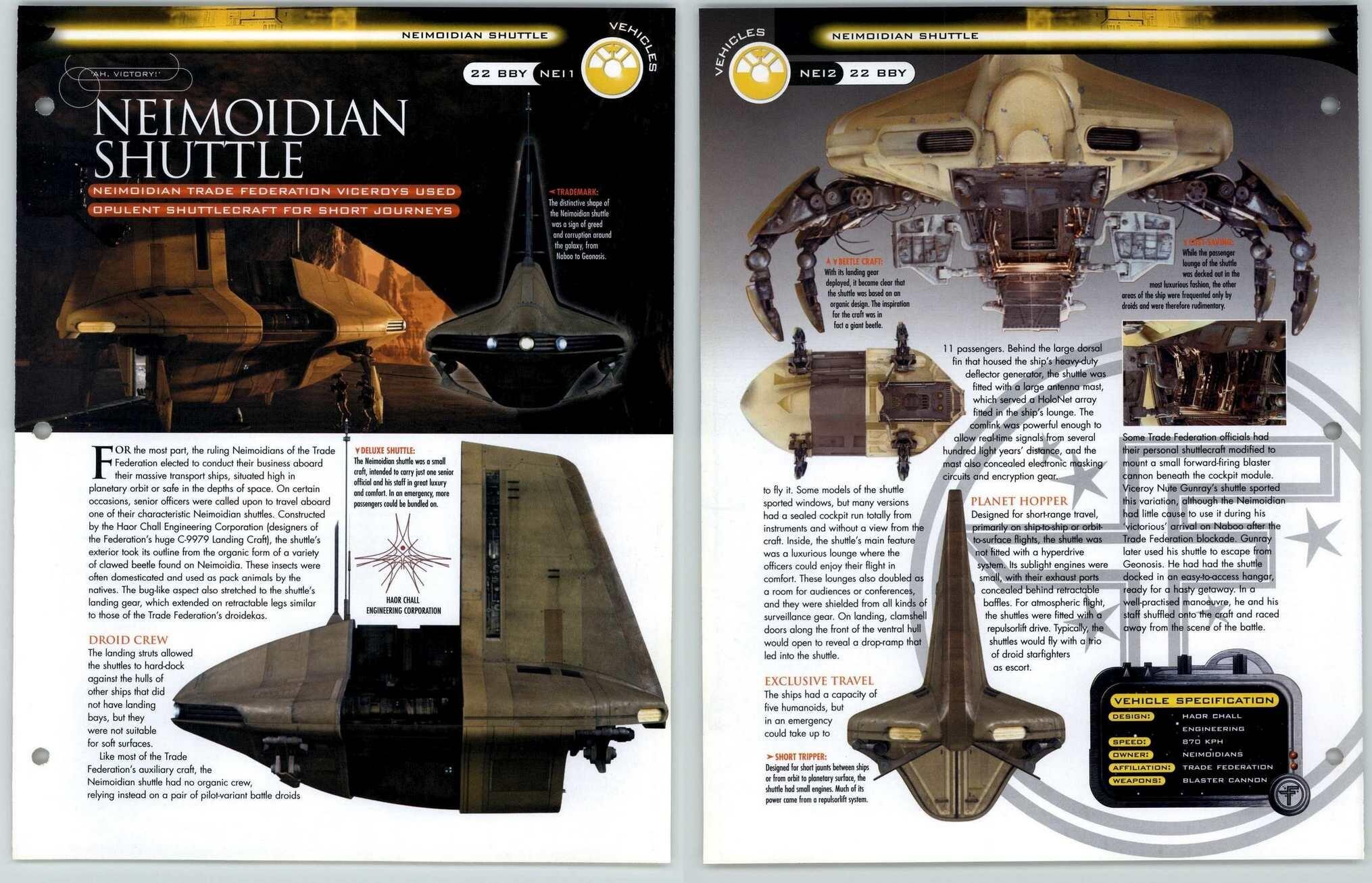 Neimoidian Shuttle NEI1 2 Vehicles Star Wars Fact File Page