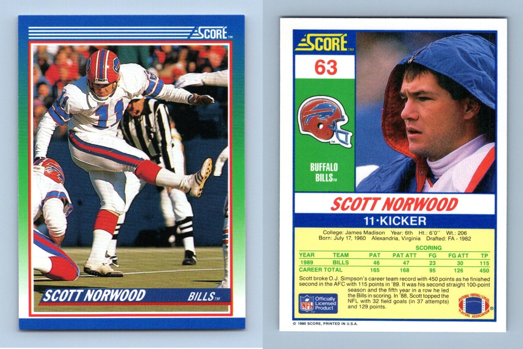 Scott Norwood - Bills #63 Score 1990 NFL Football Trading Card