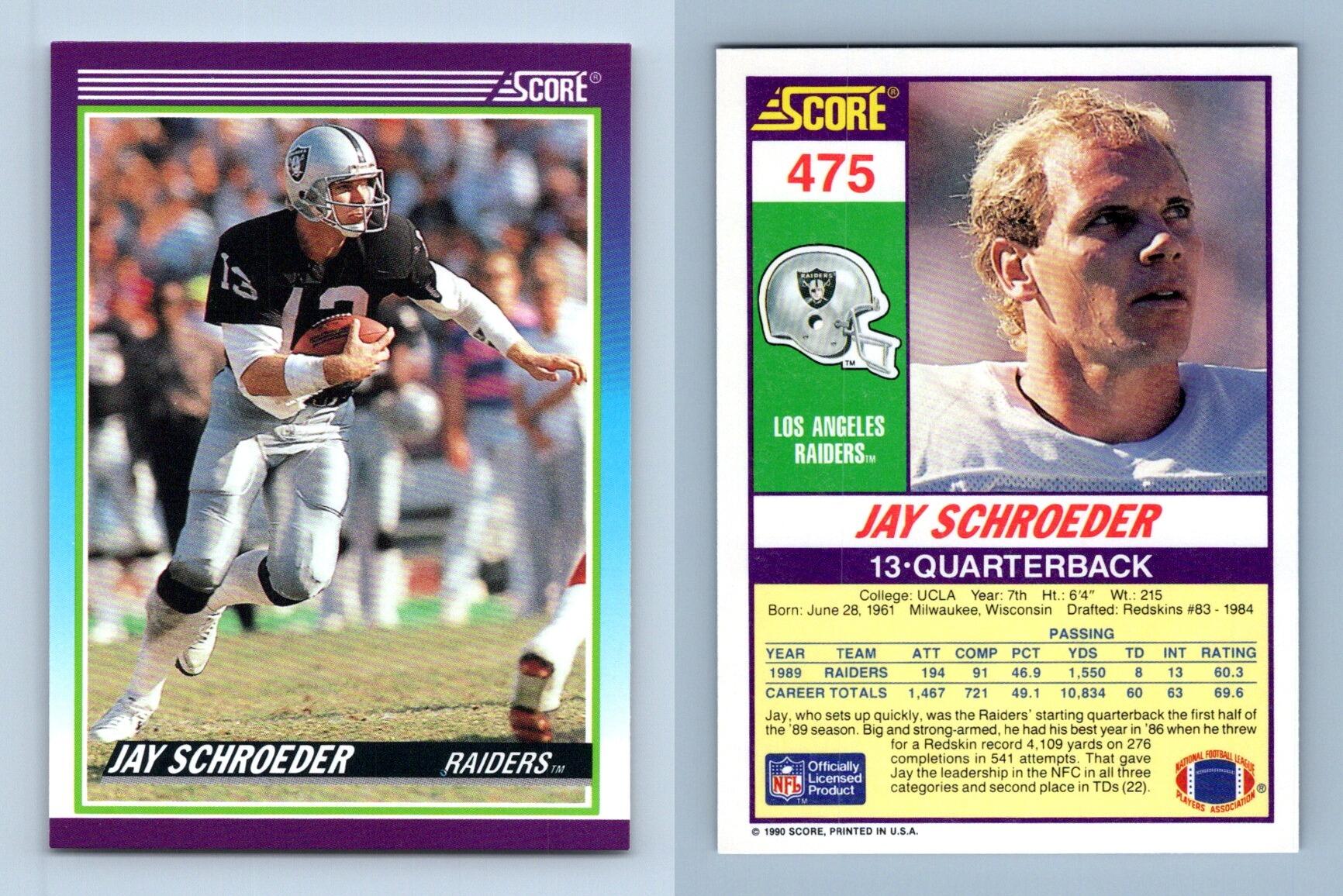 Jay Schroeder - Raiders #475 Score 1990 NFL Football Trading Card