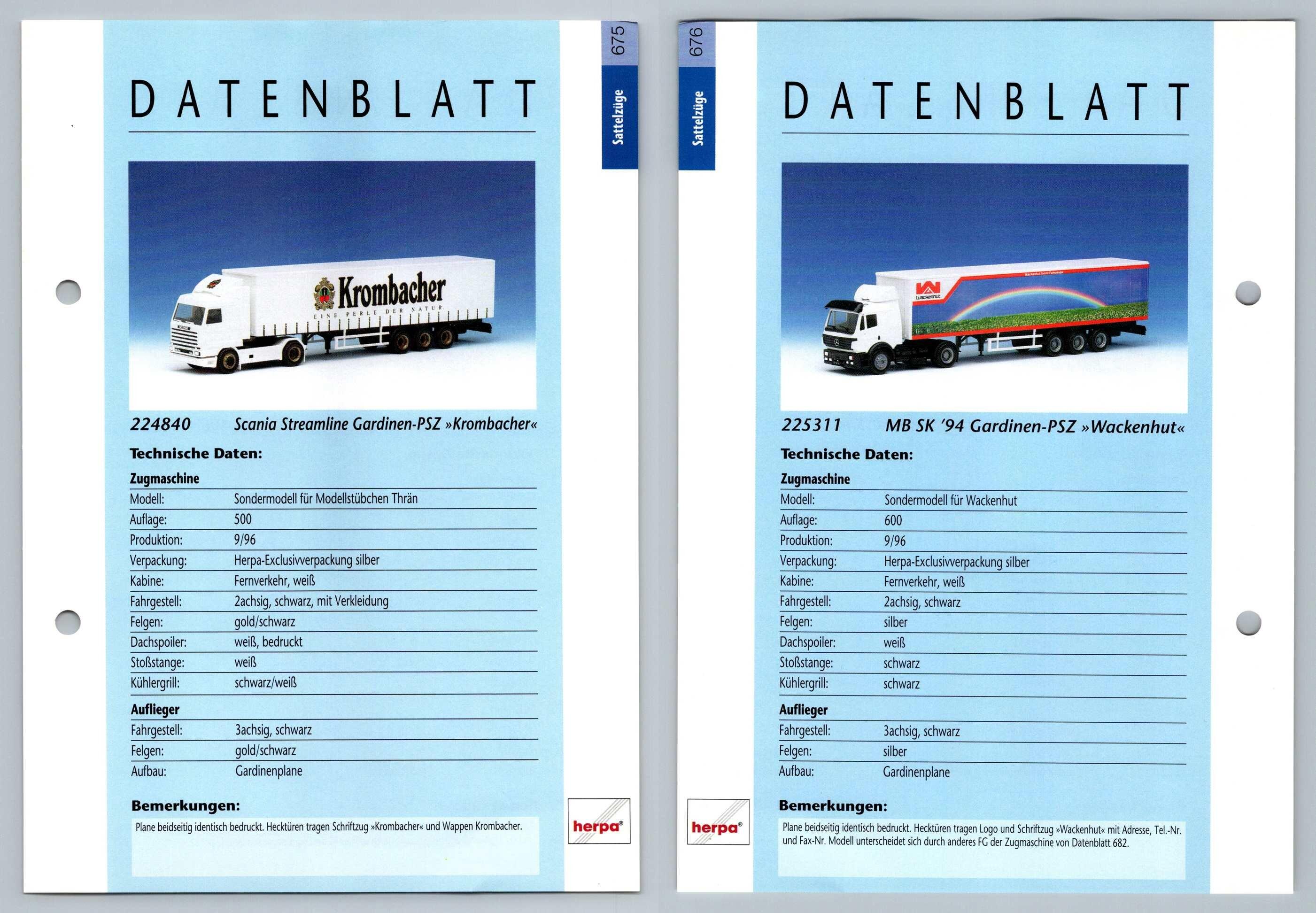 Scania Streamline Mb Sk 94 675 6 Sattelzuge Datenblatt Herpa Data