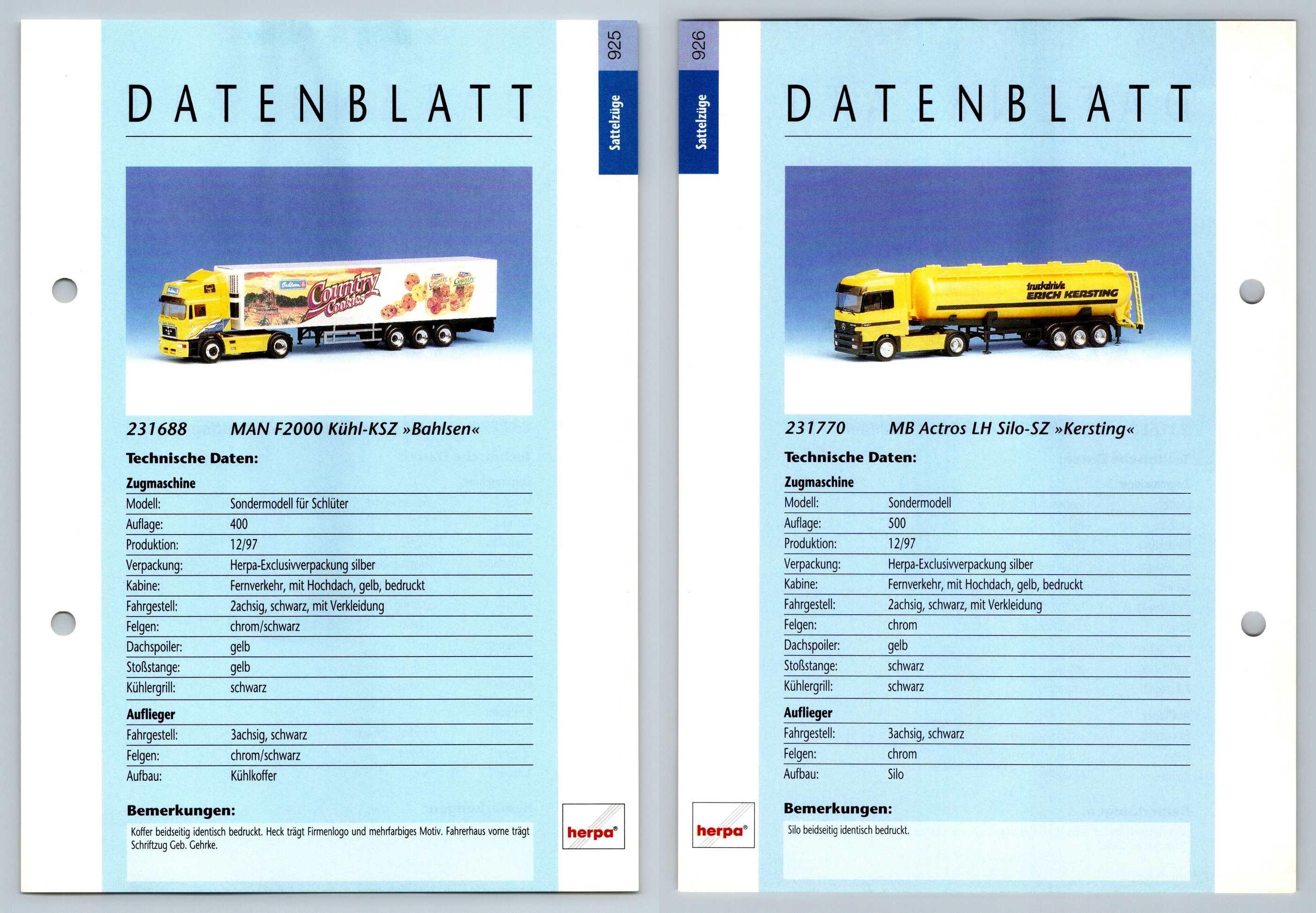 Man F2000 Kuhl Mb Actros Lh Silo 925 6 Sattelzuge Datenblatt Herpa