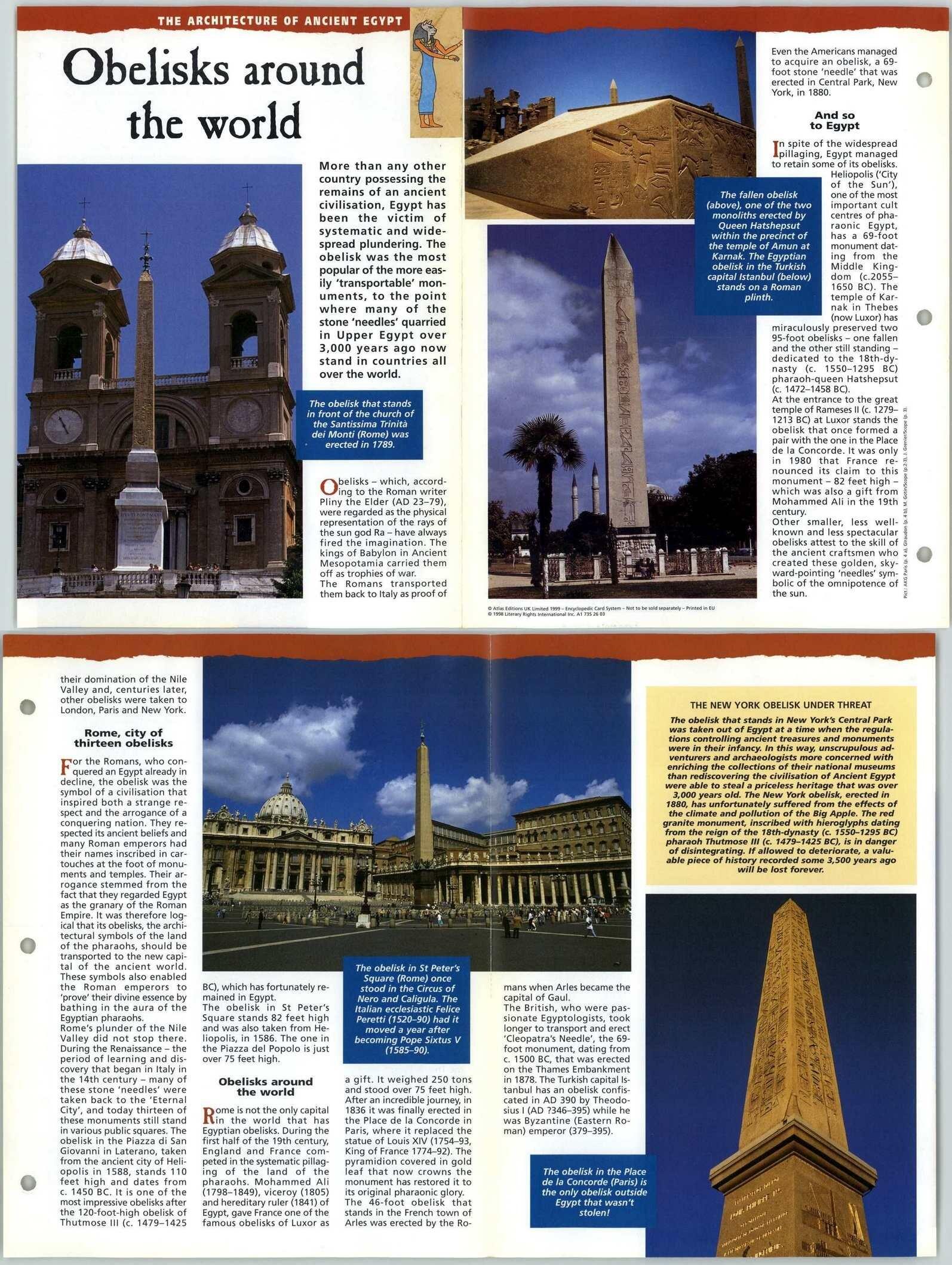 Obelisks Around World - Architecture - Glory Of Ancient Egypt Fold Out Card