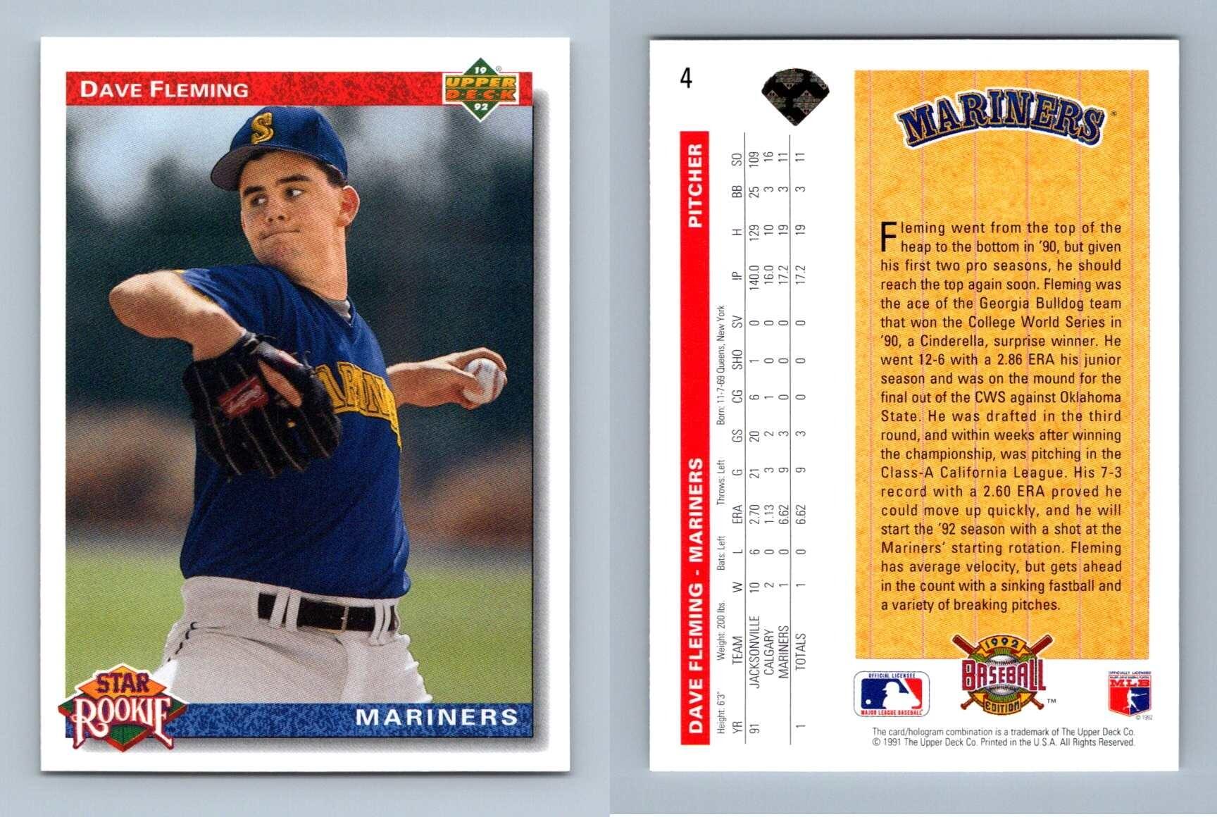 Dave Fleming - Mariners #4 Baseball 1992 Upper Deck Star Rookie Trading Card - Bild 2 von 2