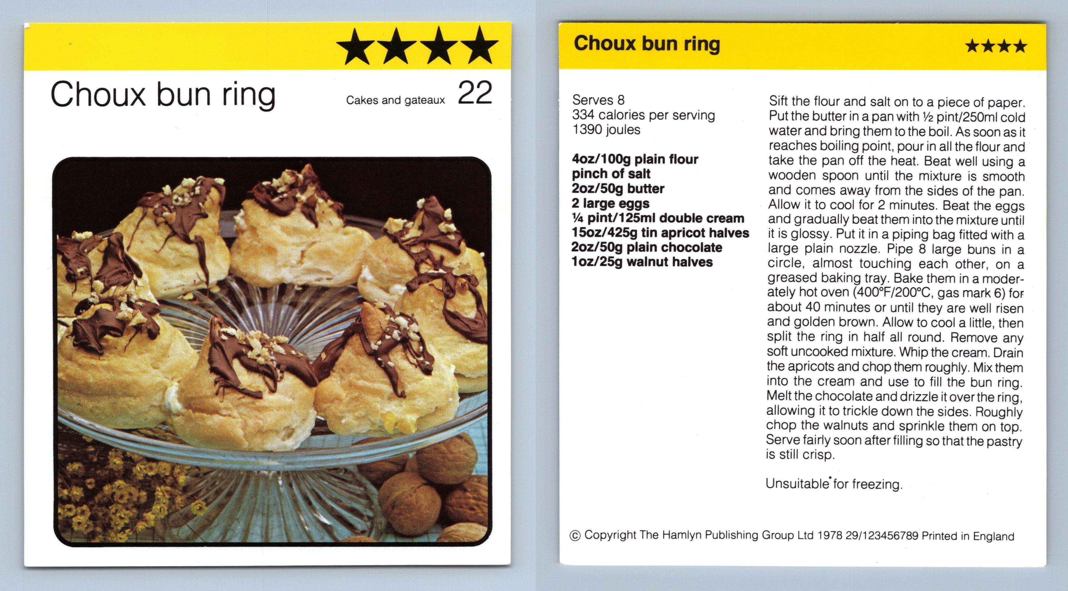 Choux Bun Ring #22 Cakes Kathie Webbers Cookery 1977-8 Recipe Card - Photo 1/1