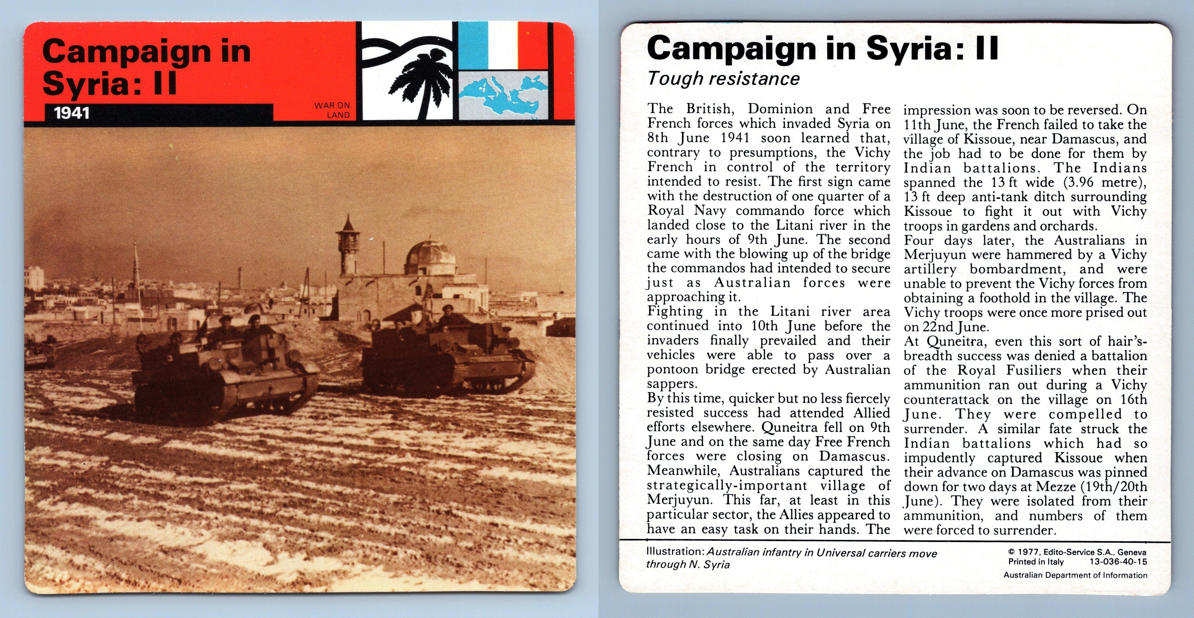 Campaign In Syria : II - 1941 - War On Land - WW2 Edito-Service SA 1977 ...