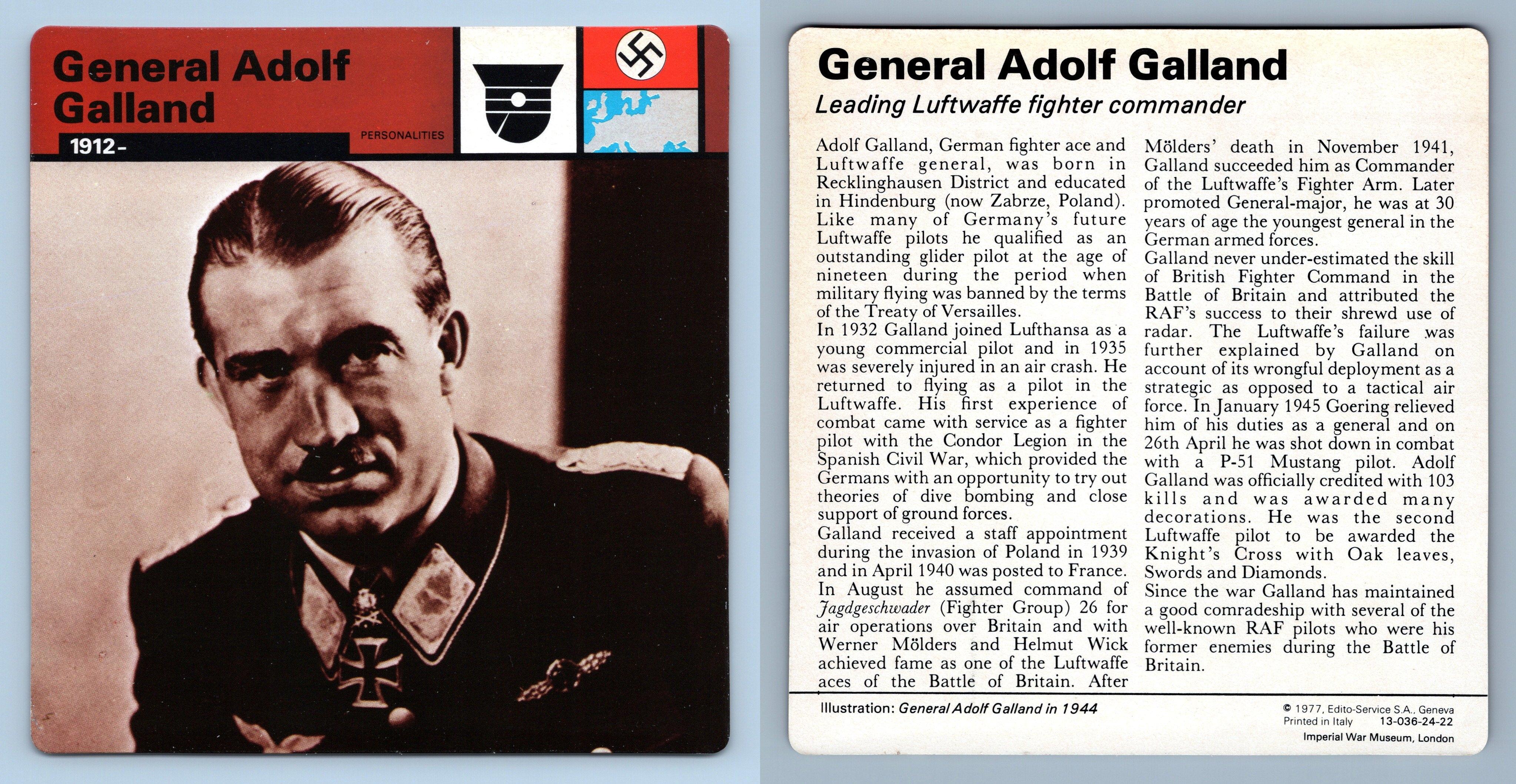 General Adolf Galland - 1912 - Personalities - WW2 Edito-Service SA ...