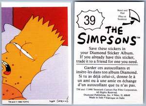 Barts Part 10 Of 12 Bart #86 The Simpsons 1990 Sticker 