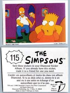 Homer /& Marge #100 The Simpsons 1990 Sticker