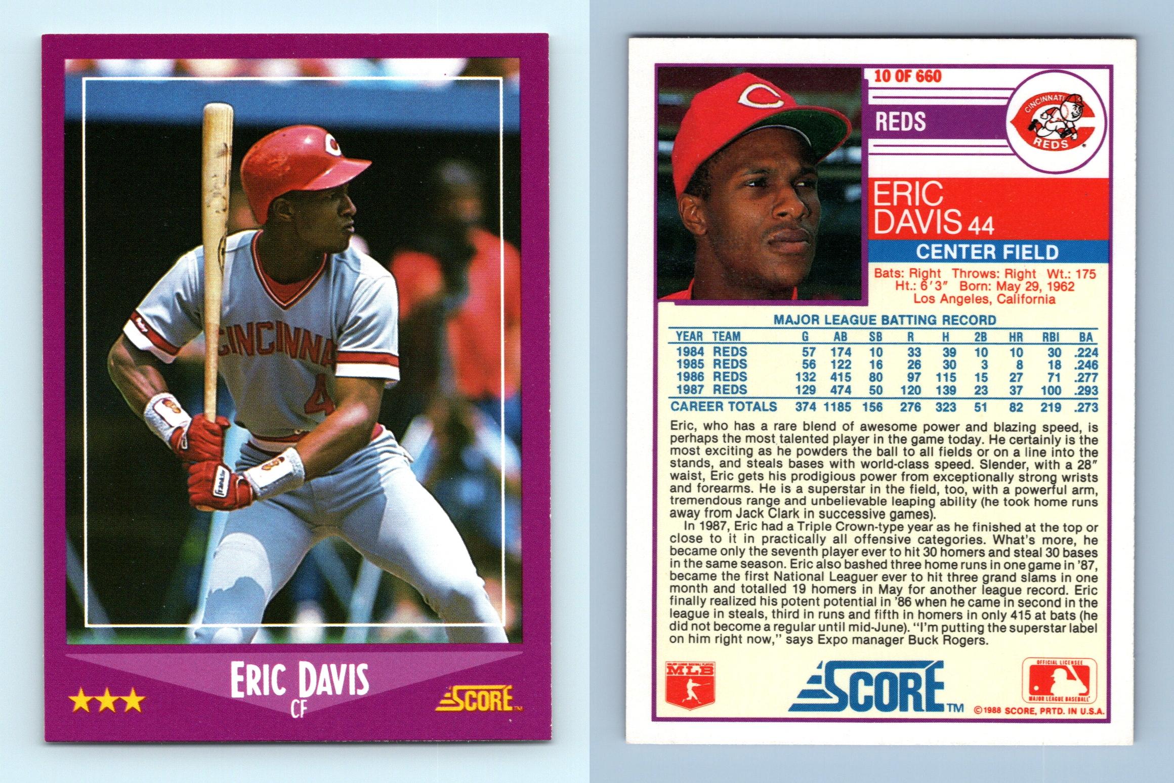 Eric Davis - Reds #10 Score 1988 Baseball Trading Card