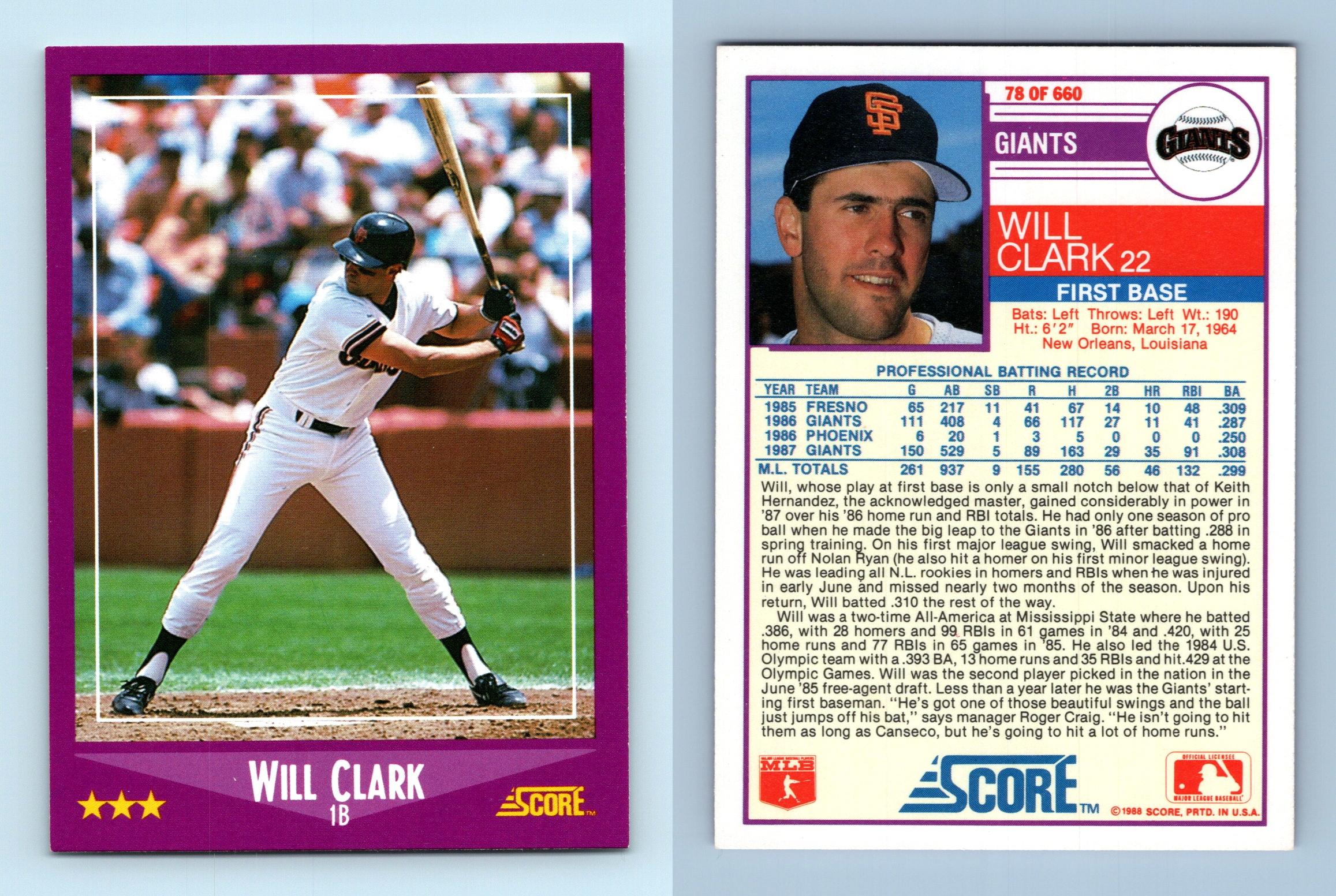 Will Clark Rookie card Topps - Sports Trading Cards