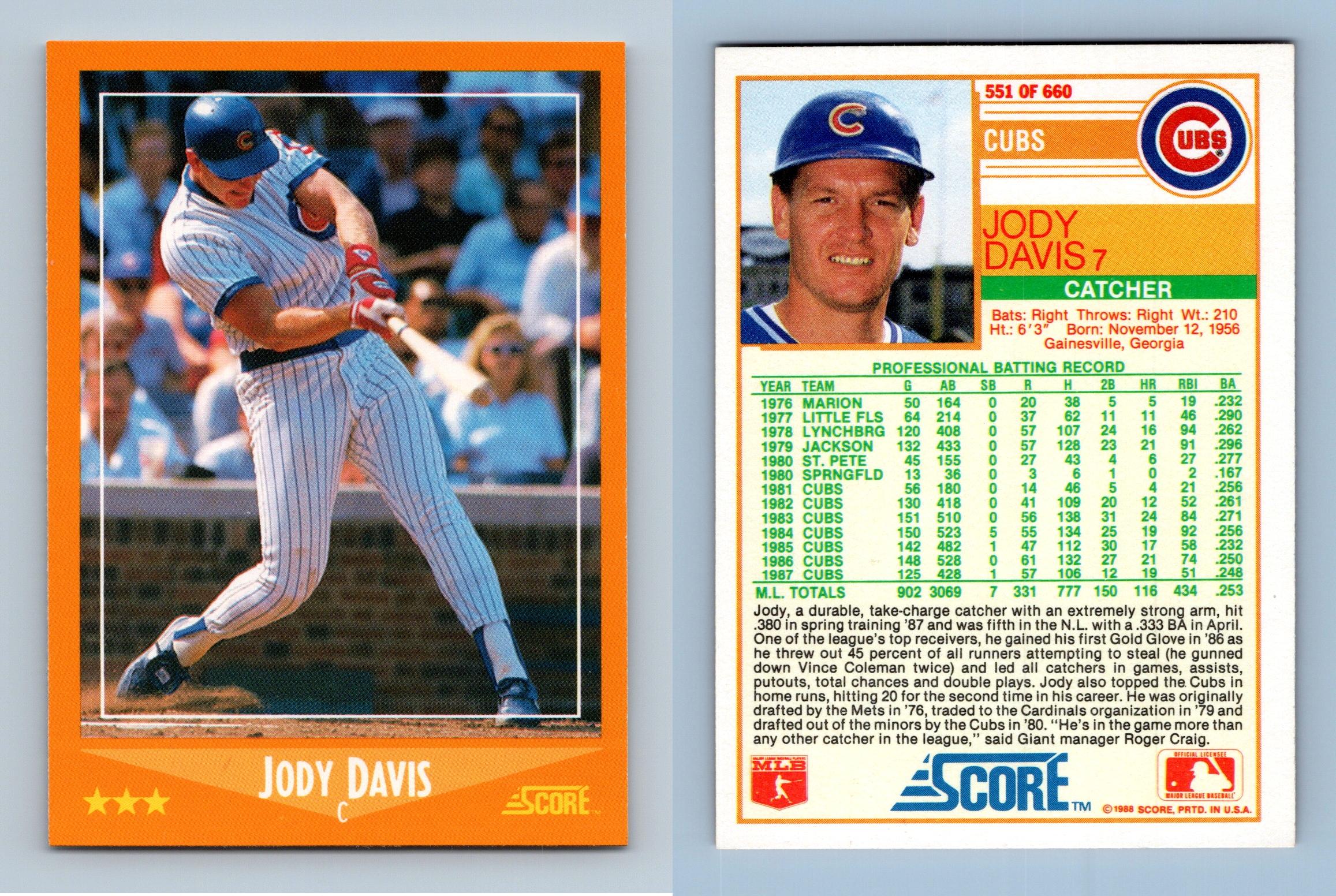 Jody Davis - Cubs #551 Score 1988 Baseball Trading Card