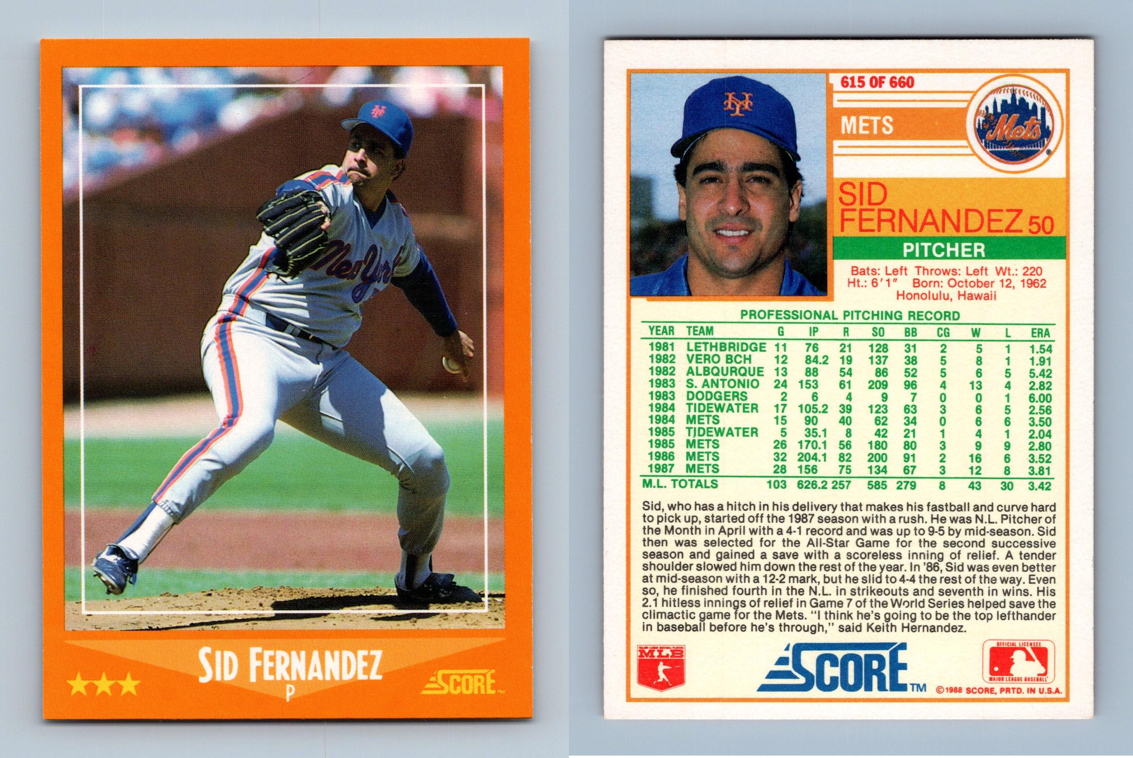 1987 FLEER SID FERNANDEZ Autographed baseball card