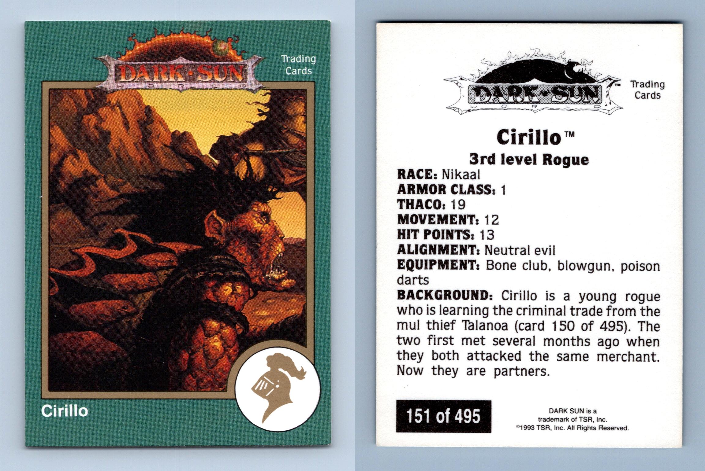 Cirillo 151 of 495 Advanced Dungeons & Dragons 1993 TSR Trading Card