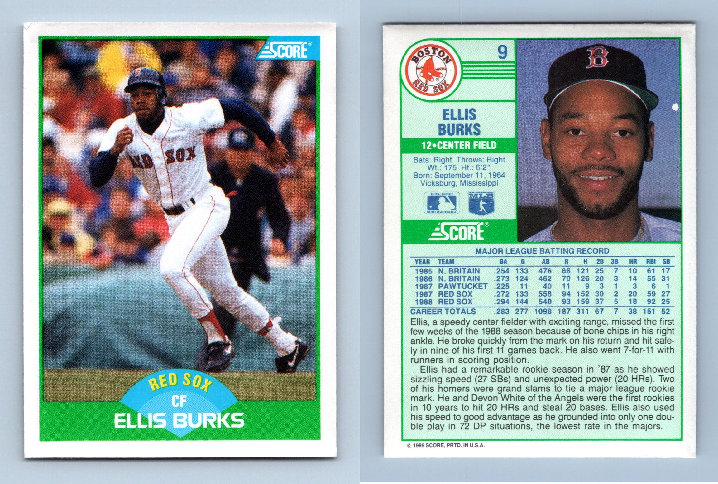 Ellis Burks - Red Sox #9 Score 1989 Baseball Trading Card