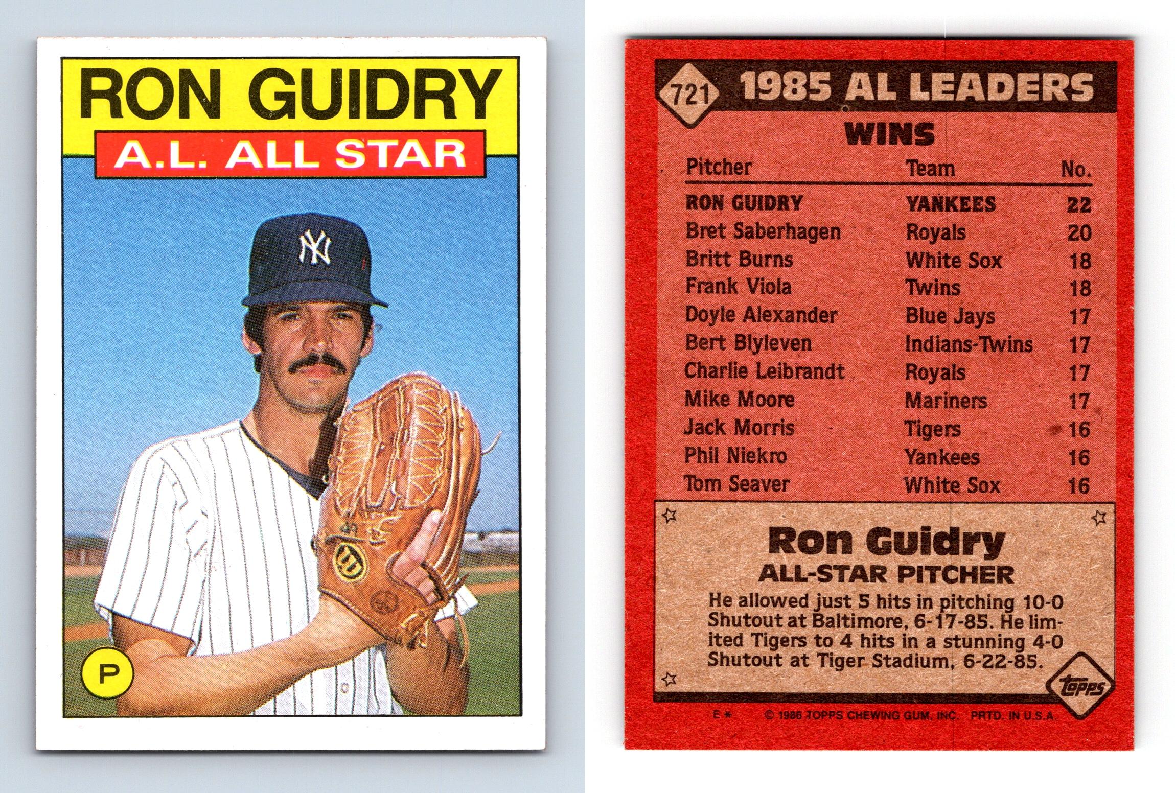 Ron Guidry #721 Topps 1986 Baseball Trading Card