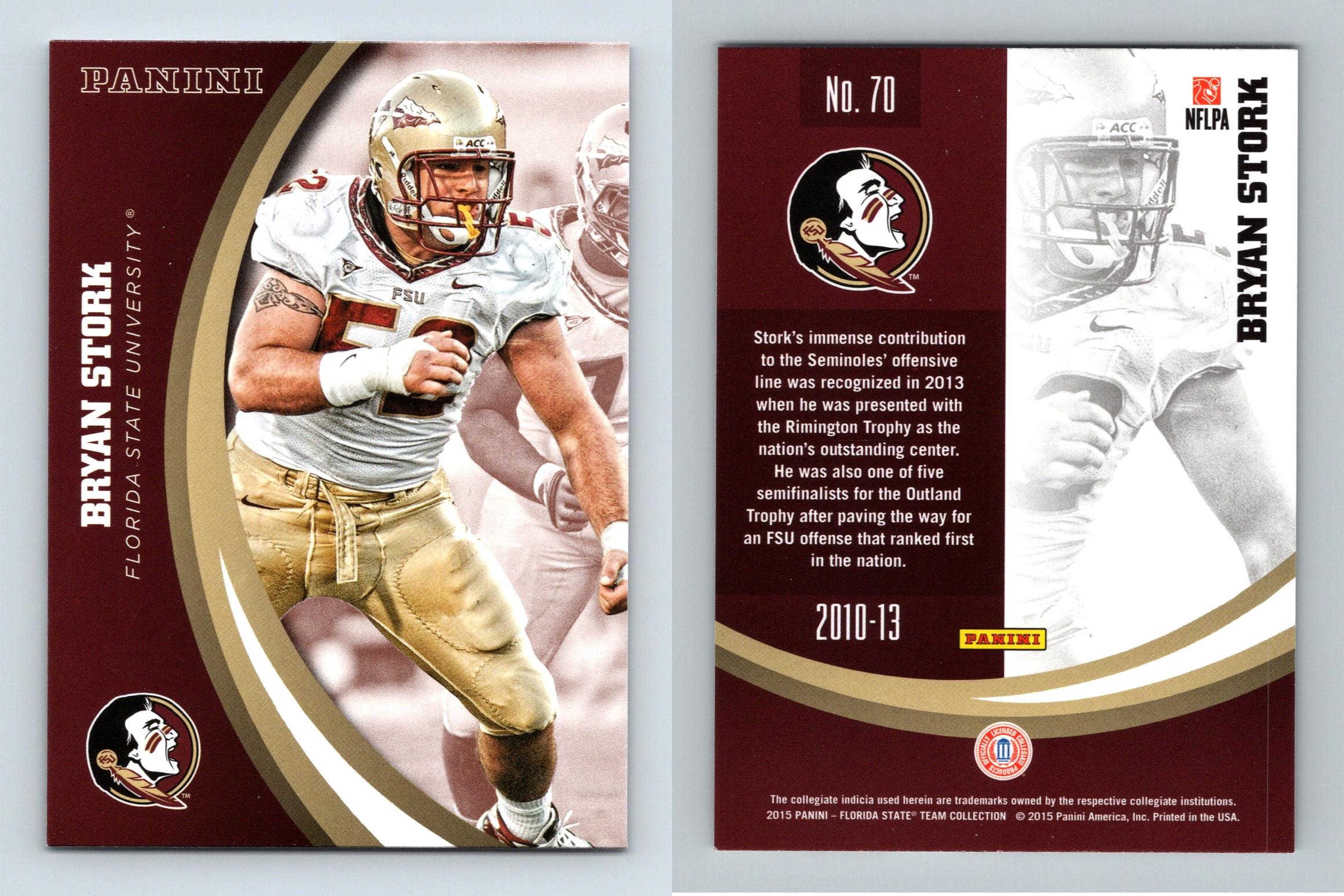 Bryan Stork 70 Florida State Seminoles Collegiate 2015 Panini Trading Card
