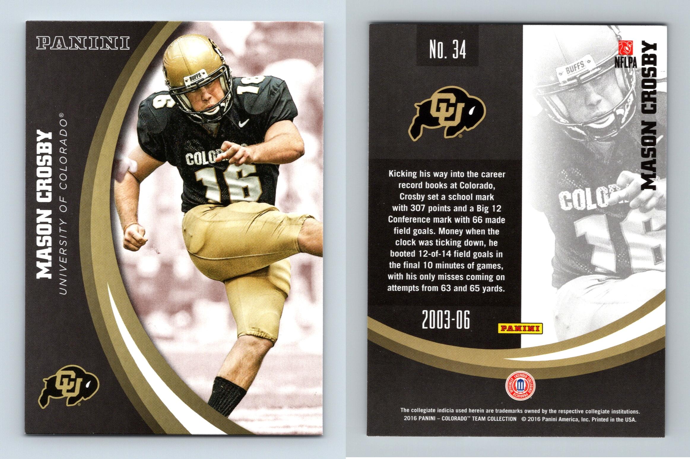 Mason Crosby #34 Colorado Buffaloes Collegiate 2016 Panini Trading Card