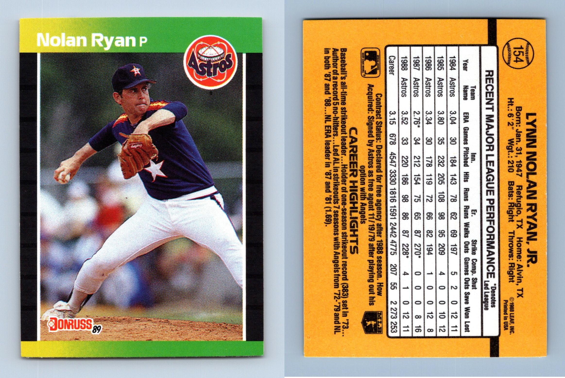 Nolan Ryan - Astros #154 Donruss 1989 Baseball Trading Card