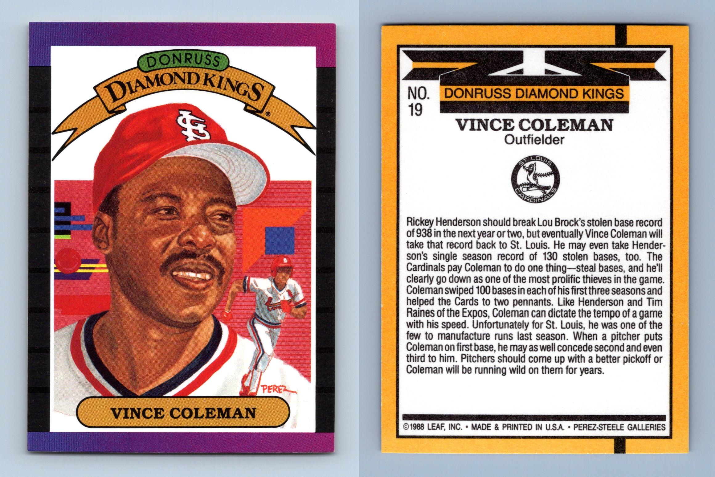 Vince Coleman #19 Donruss 1989 Diamond Kings Baseball Trading Card