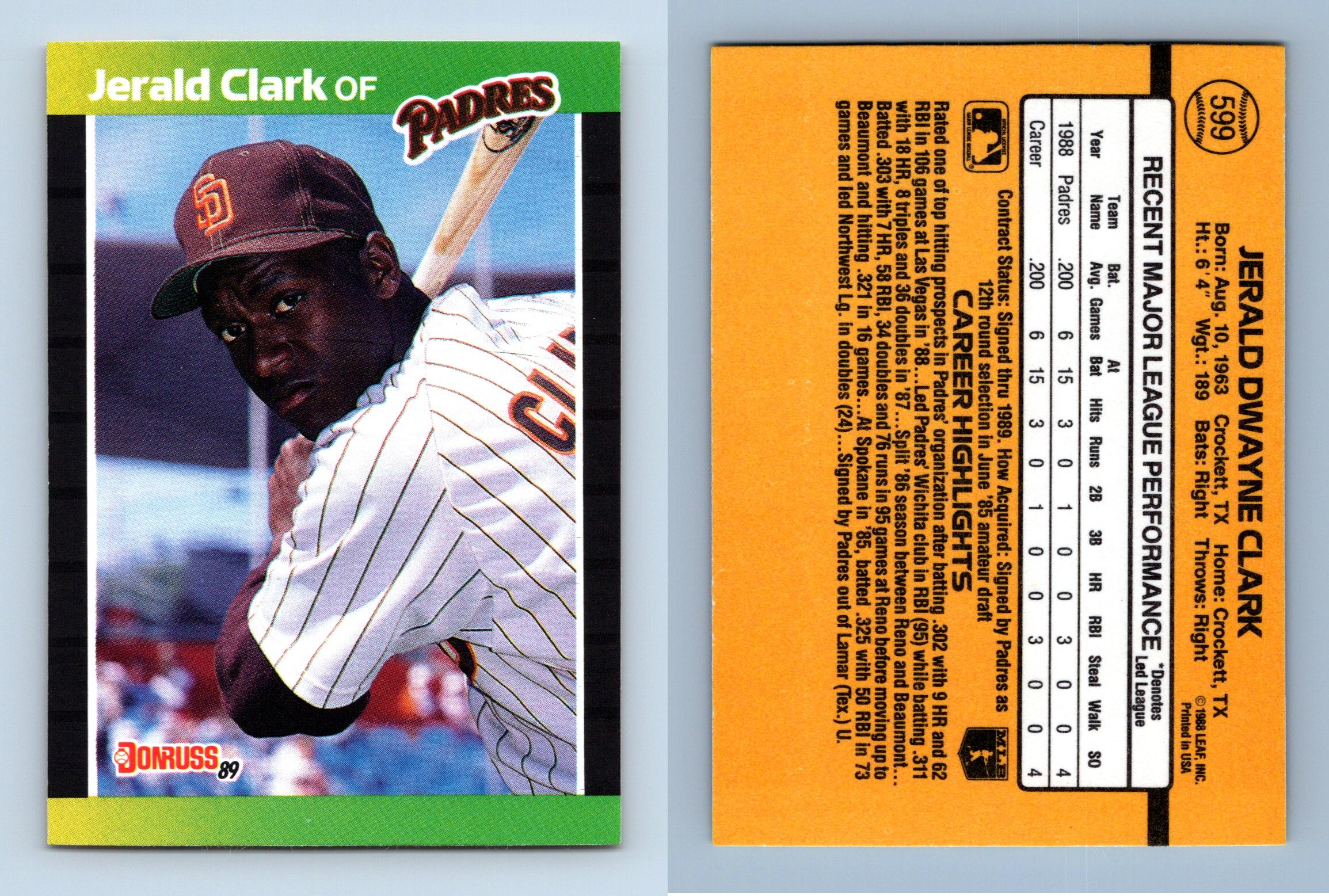 Jerald Clark - Padres #599 Donruss 1989 Baseball RC Trading Card