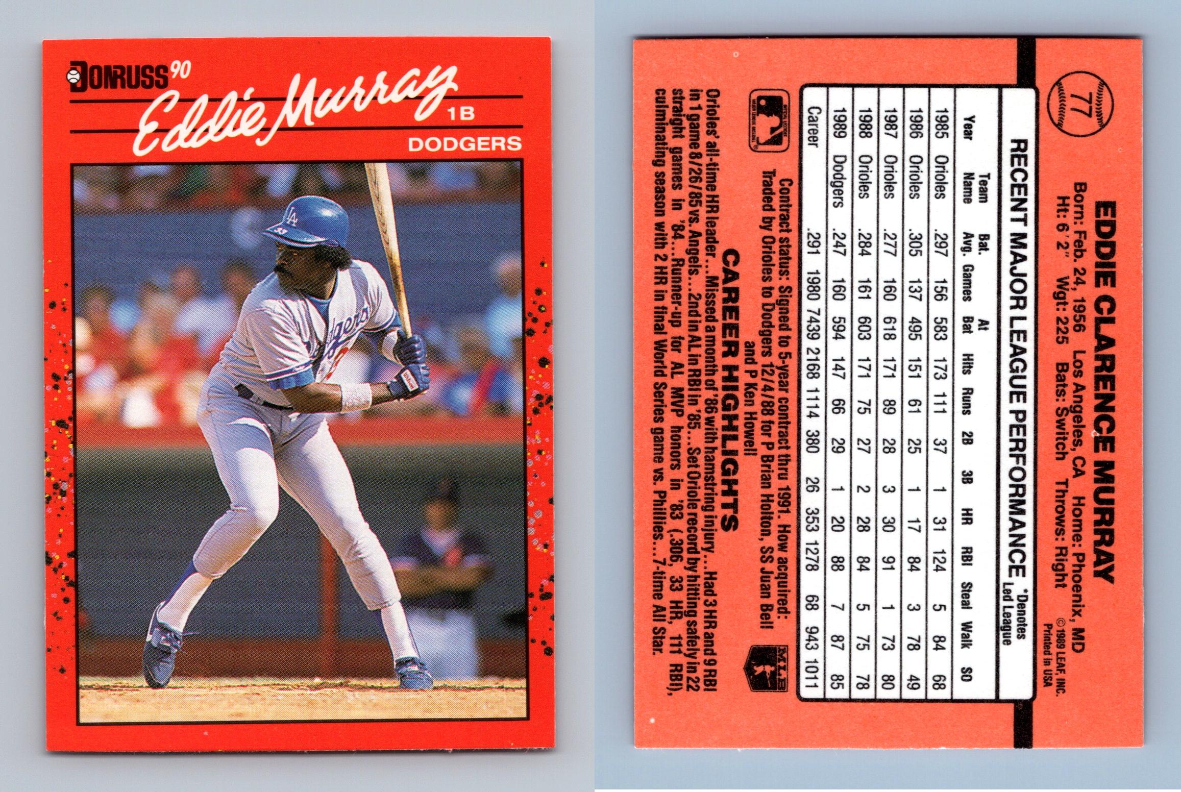 Eddie Murray - Dodgers #77 Donruss 1990 Baseball Trading Card