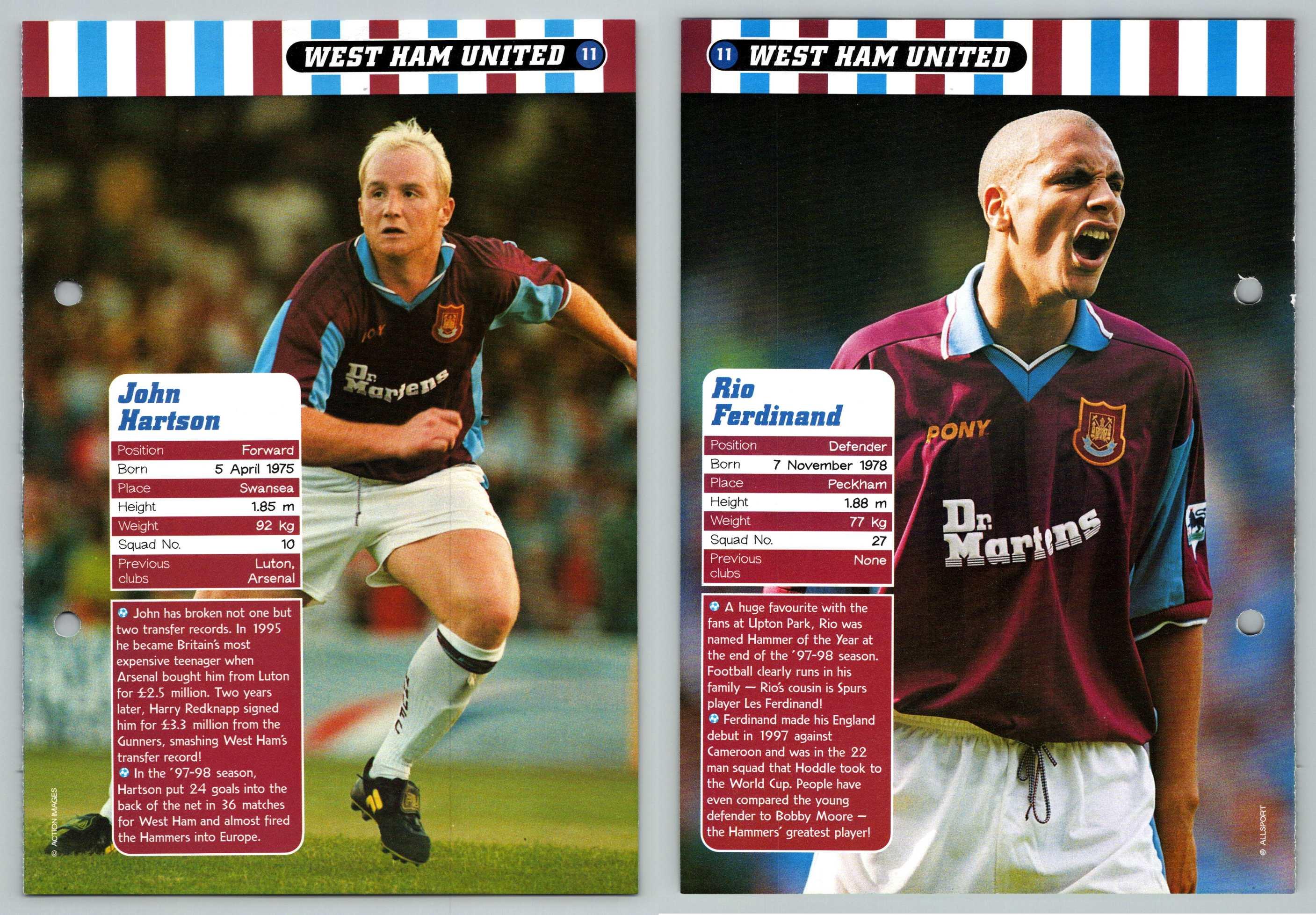 John Hartson / Rio Ferdinand - West Ham #11 Football Magic 1998-9