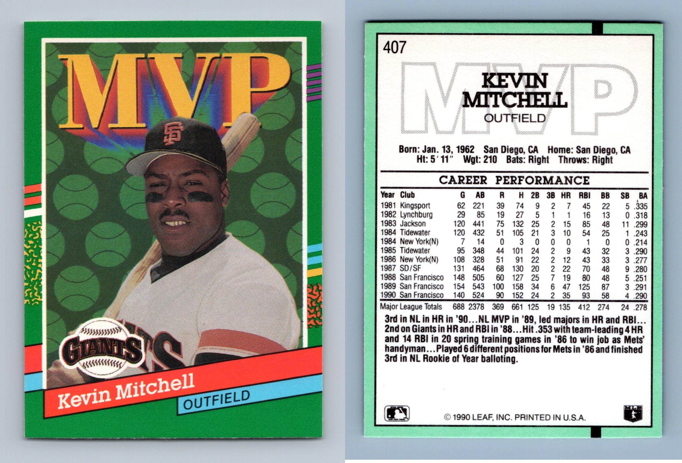 Kevin Mitchell - Giants #407 Donruss 1991 Baseball MVP Trading Card