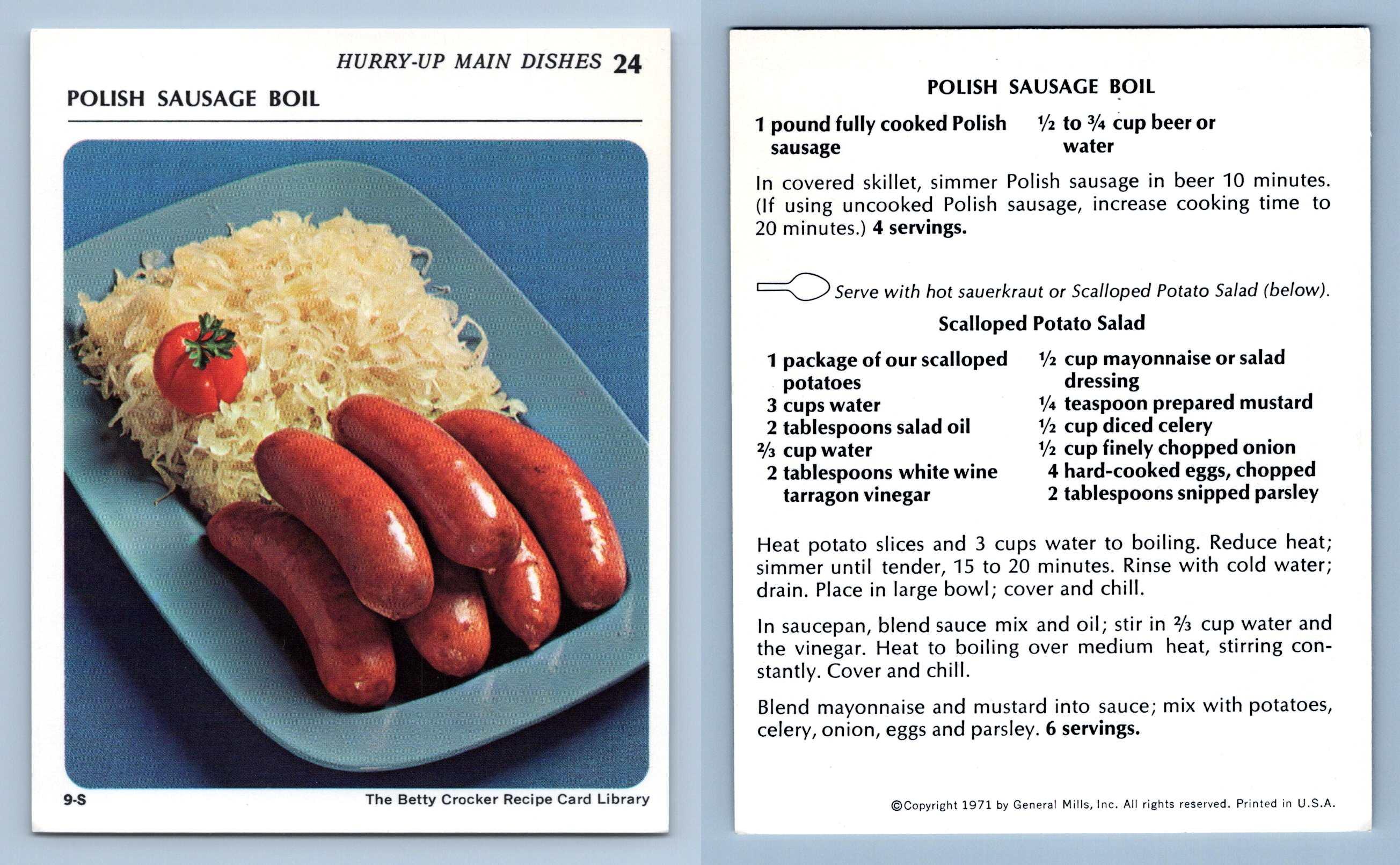 Polish Sausage Boil 24 Main Dishes Betty Crocker 1971 Recipe Card