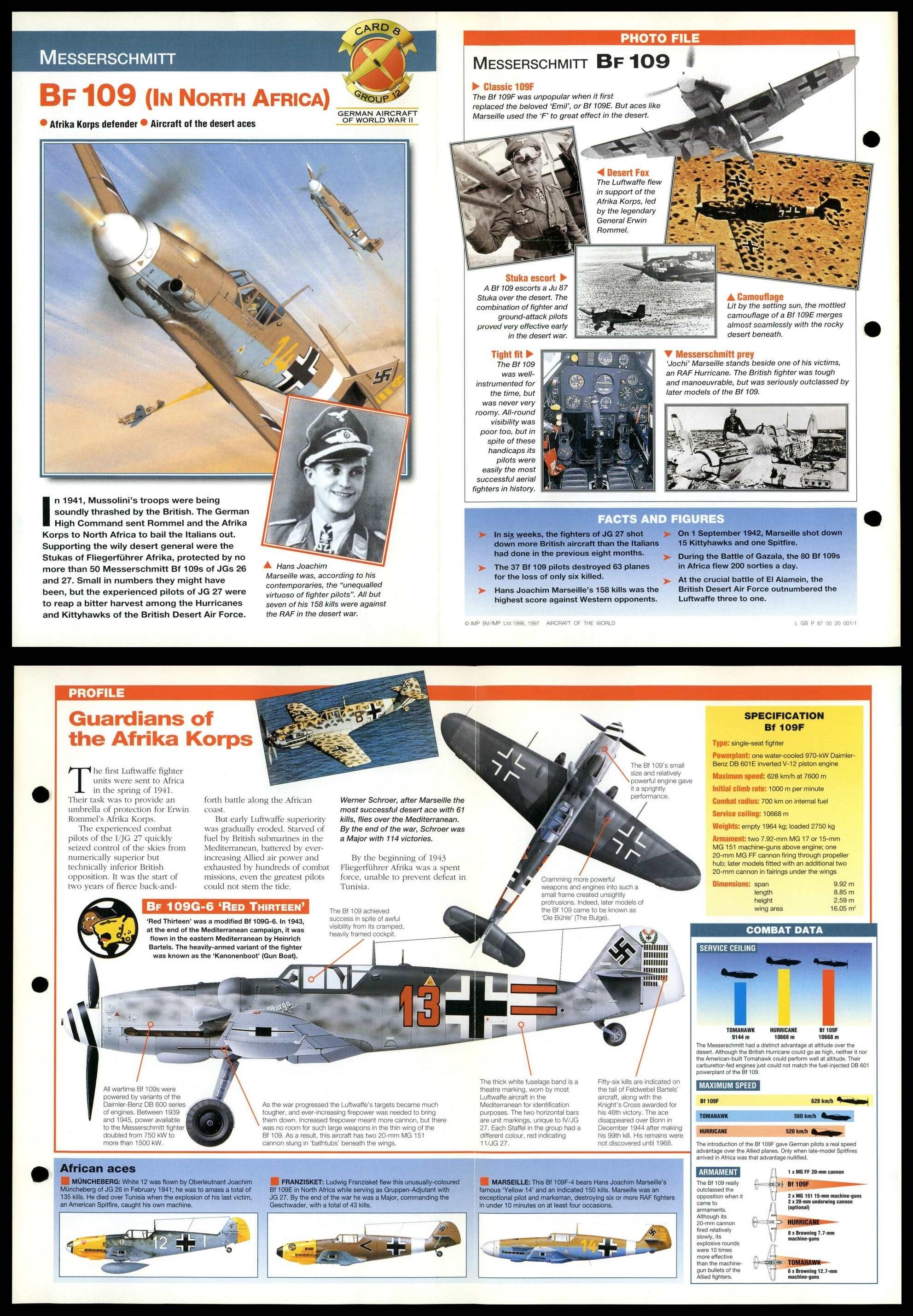 BF 109 (In North Africa) #8 German WWII Aircraft Of The World Fold-Out Card