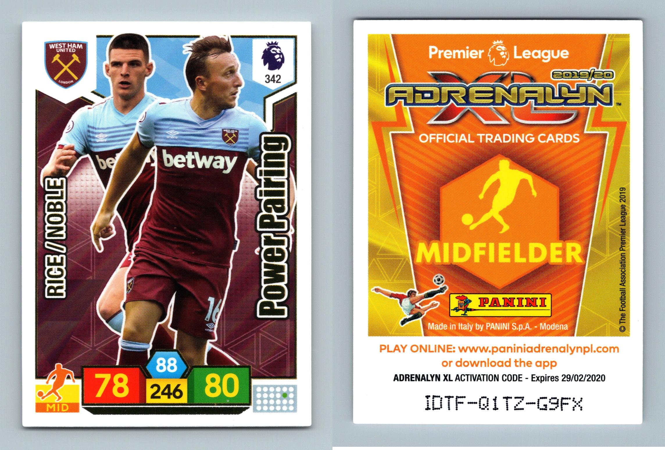 Rice / Noble 342 Adrenalyn XL 201920 Premier League Panini Trading Card