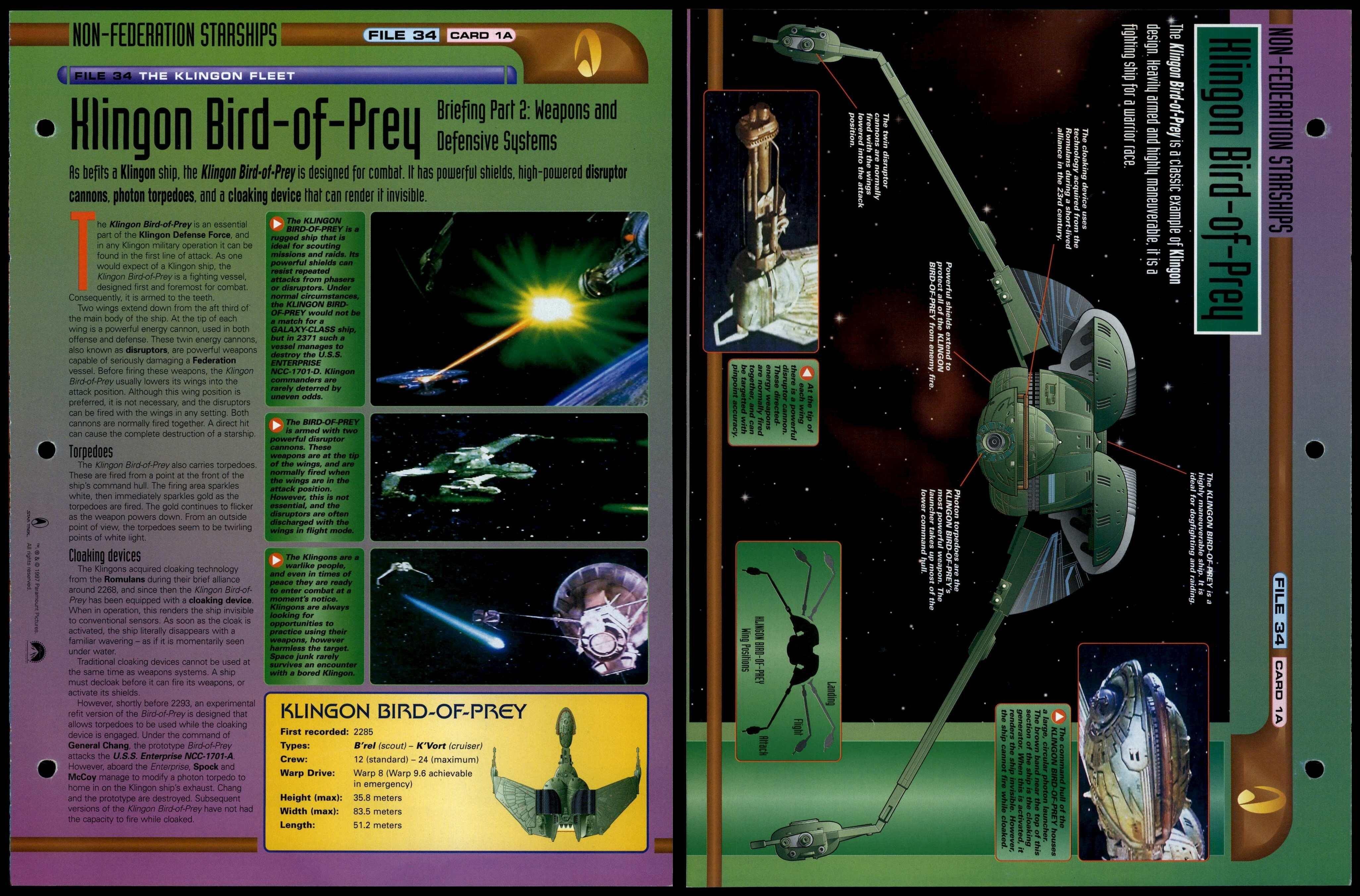 Klingon BirdOfPrey 1A The Klingon Fleet Star Trek Fact File Page